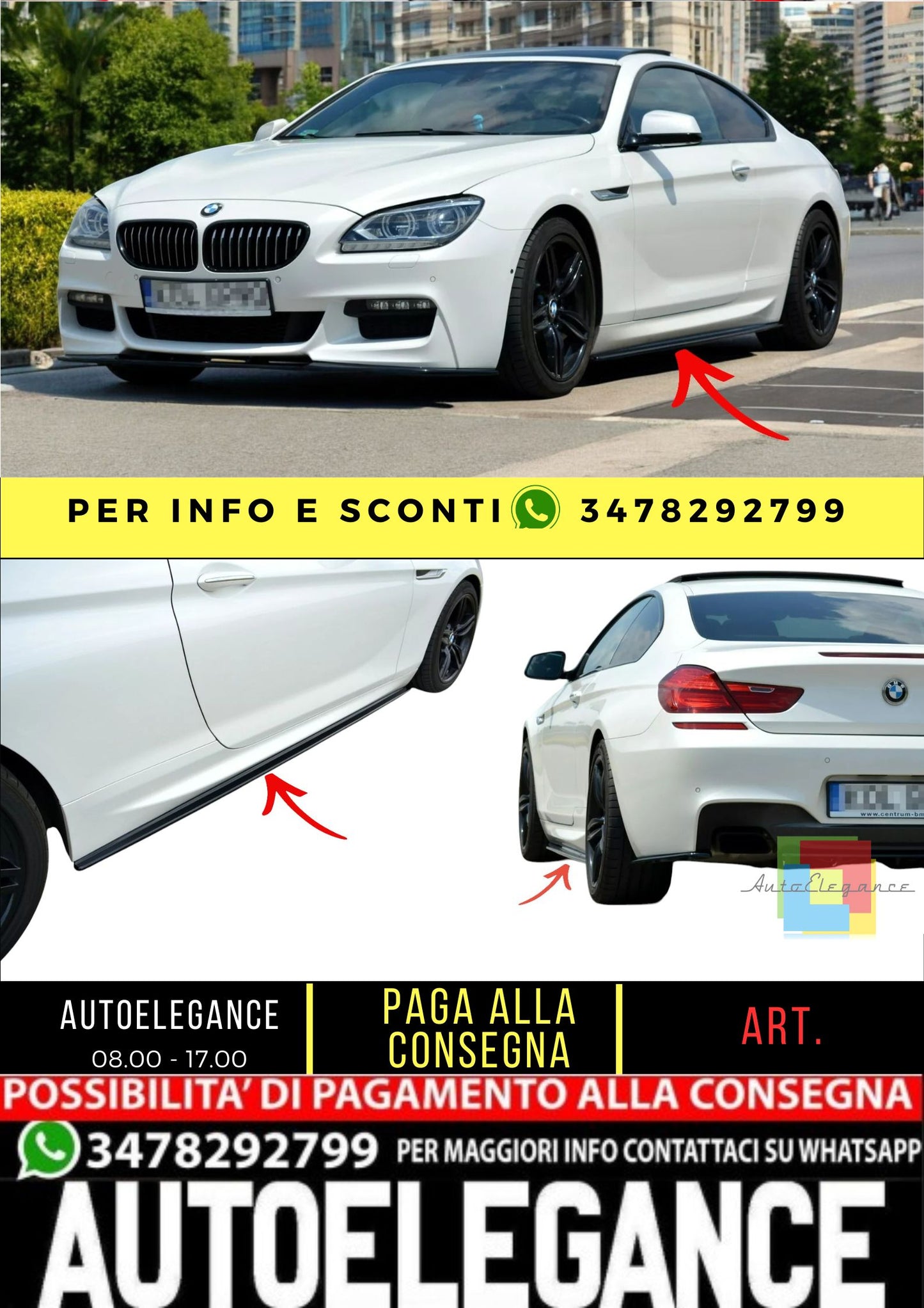 ✨MINIGONNE Laterali nero lucido ABS per confezione BMW 6 F13 2010-2018✨