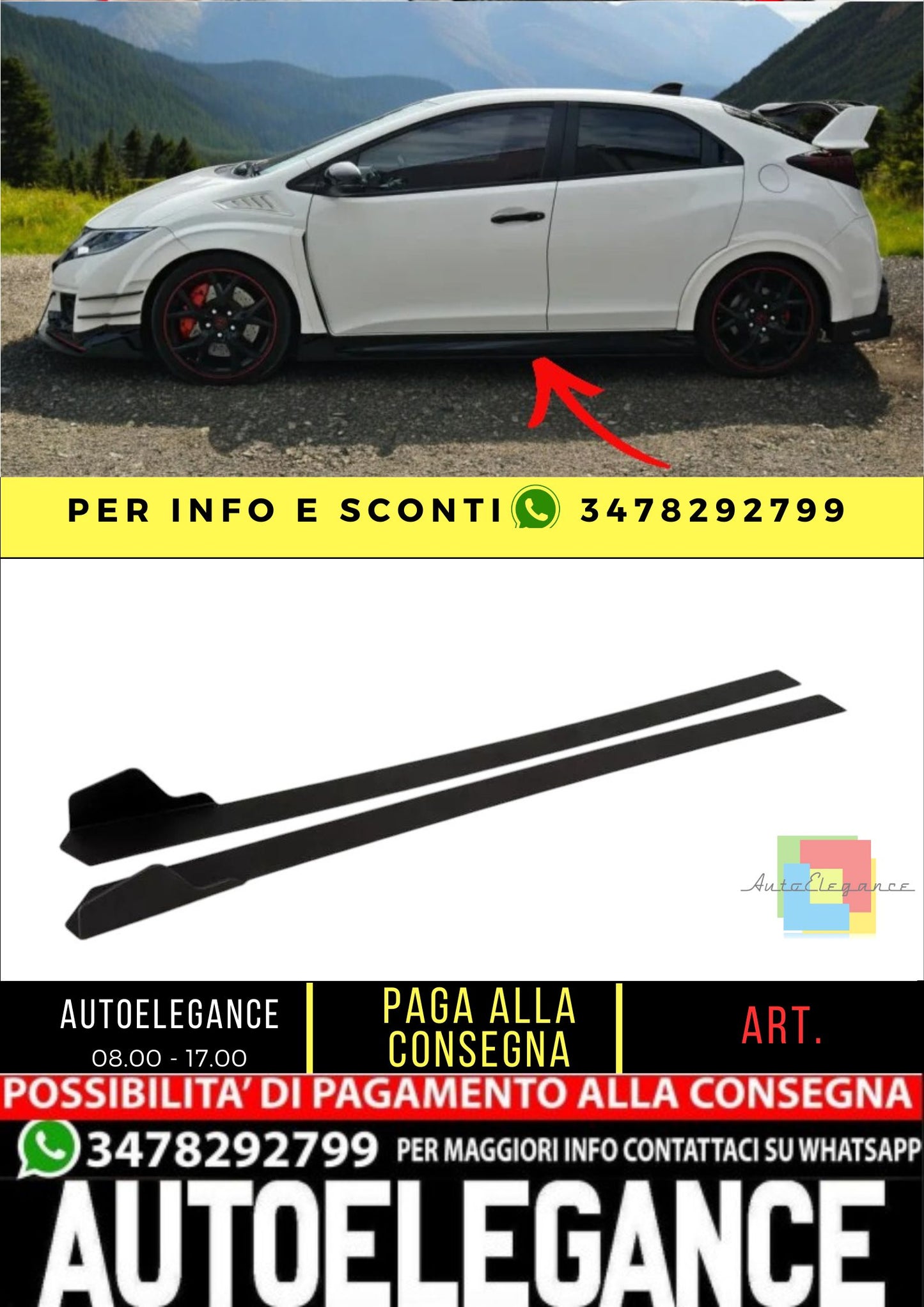 ✨MINIGONNE LATERALI Design ABS per Honda Civic Mk9 Tipo R (Fk2) 2015+✨
