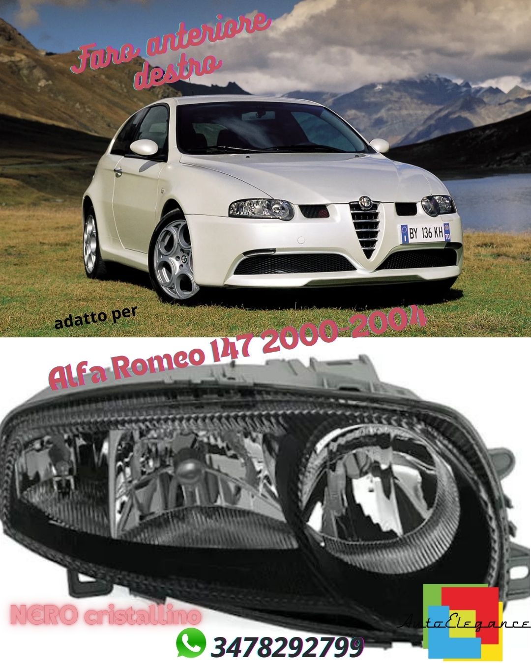 Right Front Headlight for ✨Alfa Romeo 147 2000-2004 H1 H7 Black Halogen✨ 