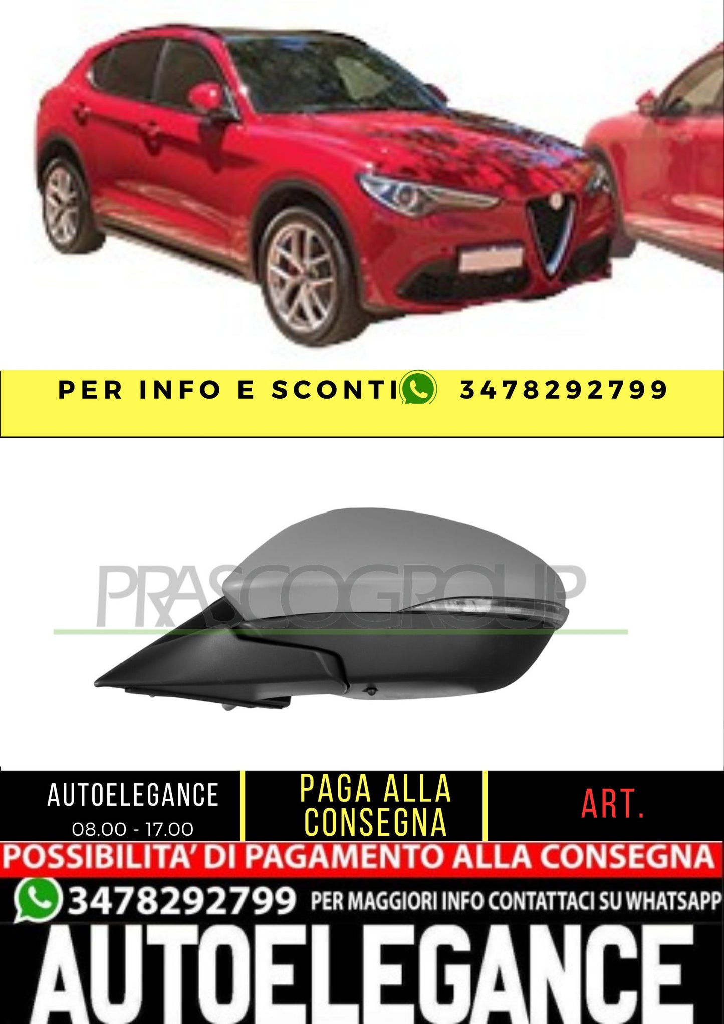 ✨AA7107304 RETROVISORE SINISTRO-ELETTRICO-CON PRIMER PER ALFA ROMEO-STELVIO 16+✨