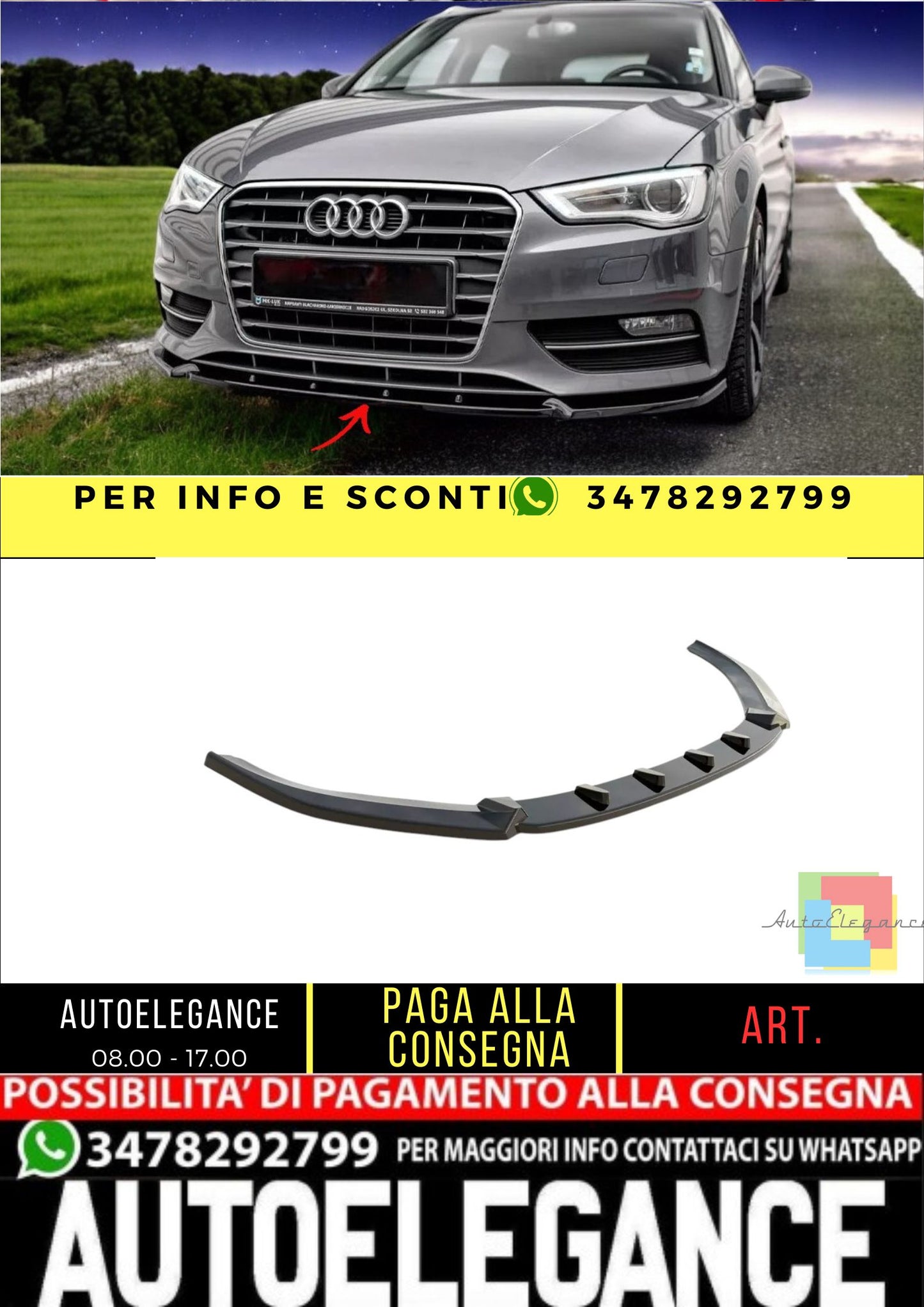 ✨SPLITTER design lucido ABS per Audi A3 8V Sportback 2013-2019 ✨