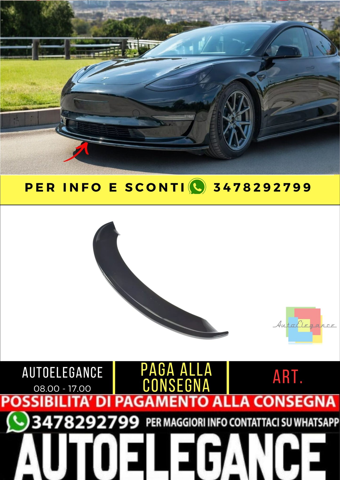 ✨SPLITTER design nero lucido ABS per Tesla Model 3 2017-2020✨