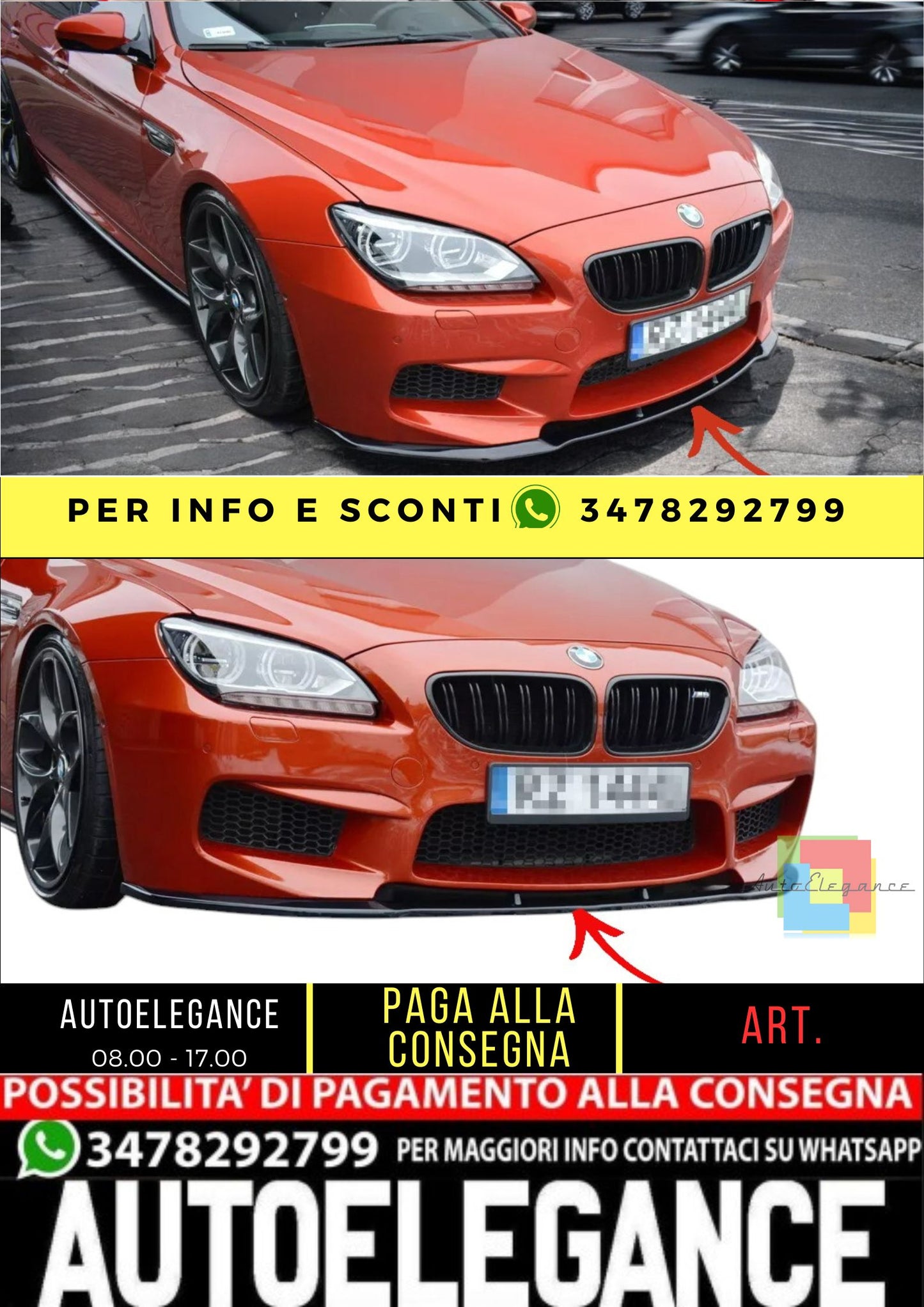 ✨SPLITTER design nero lucido ABS per BMW M6 Gran Coupe 2012-2014✨