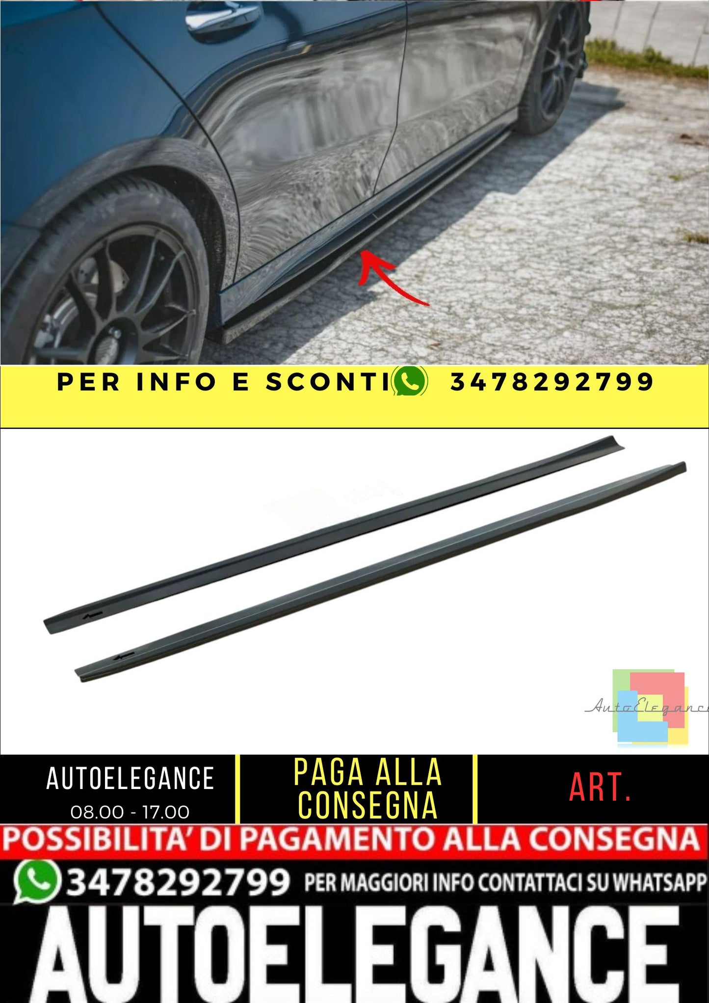 ✨MINIGONNE laterali Nero Lucido ABS Per Mercedes A35 AMG W177✨