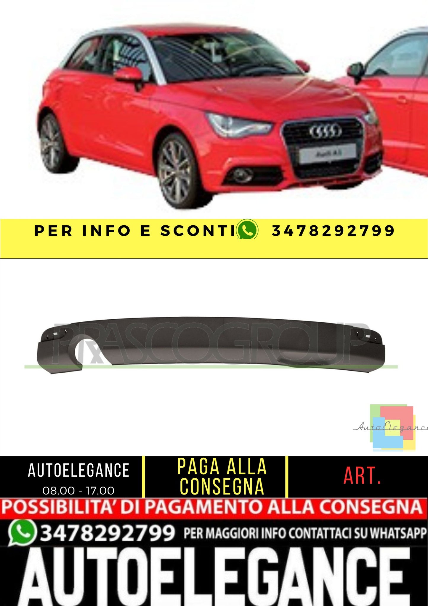✨AD1201851 DIFFUSORE POSTERIORE-NERO-GOFFRATO PER AUDI A1 2010-2014✨