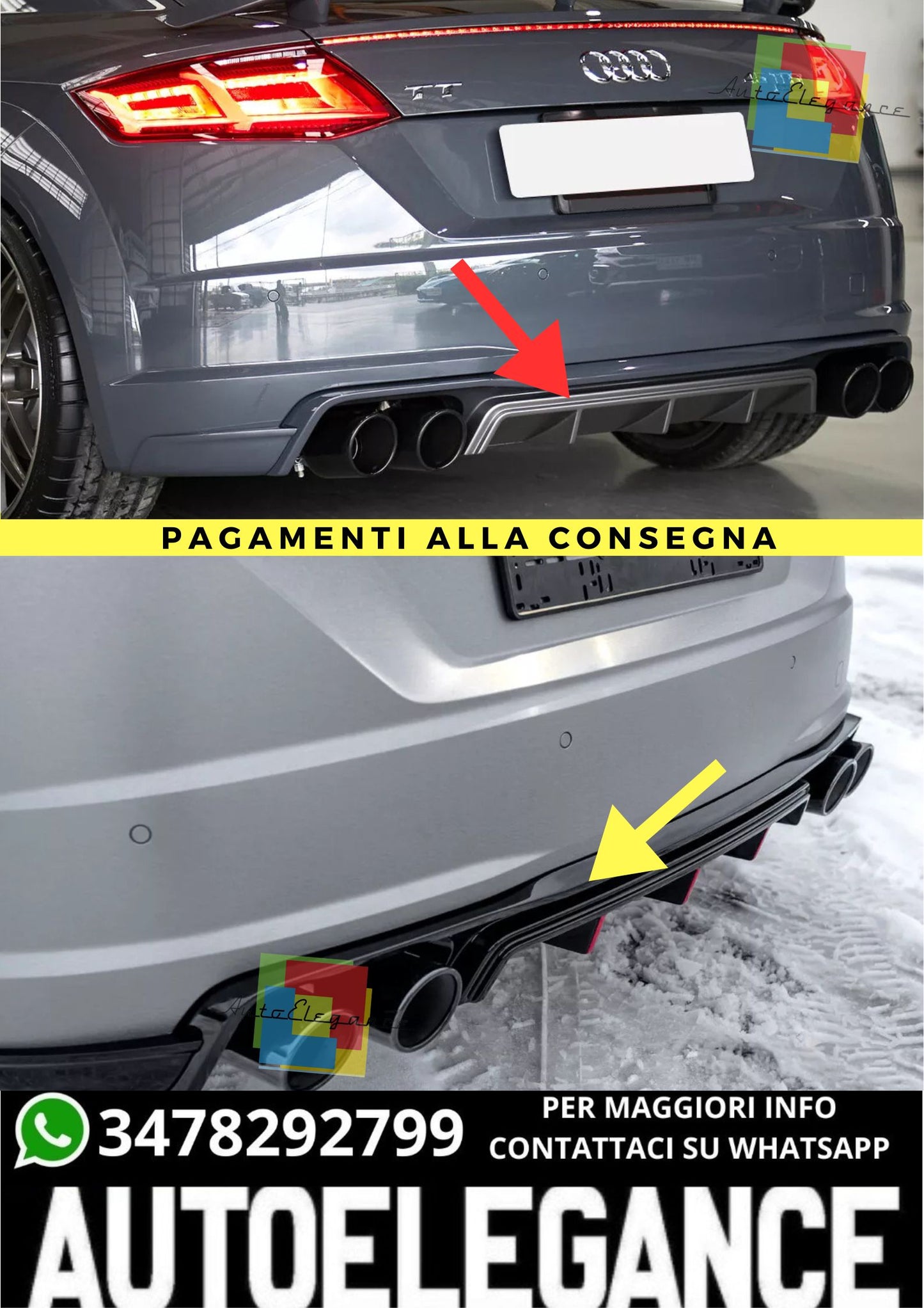 🔥DIFFUSORE  ADATTO PER  AUDI TT 8S S-LINE (2013-2016) 🔥