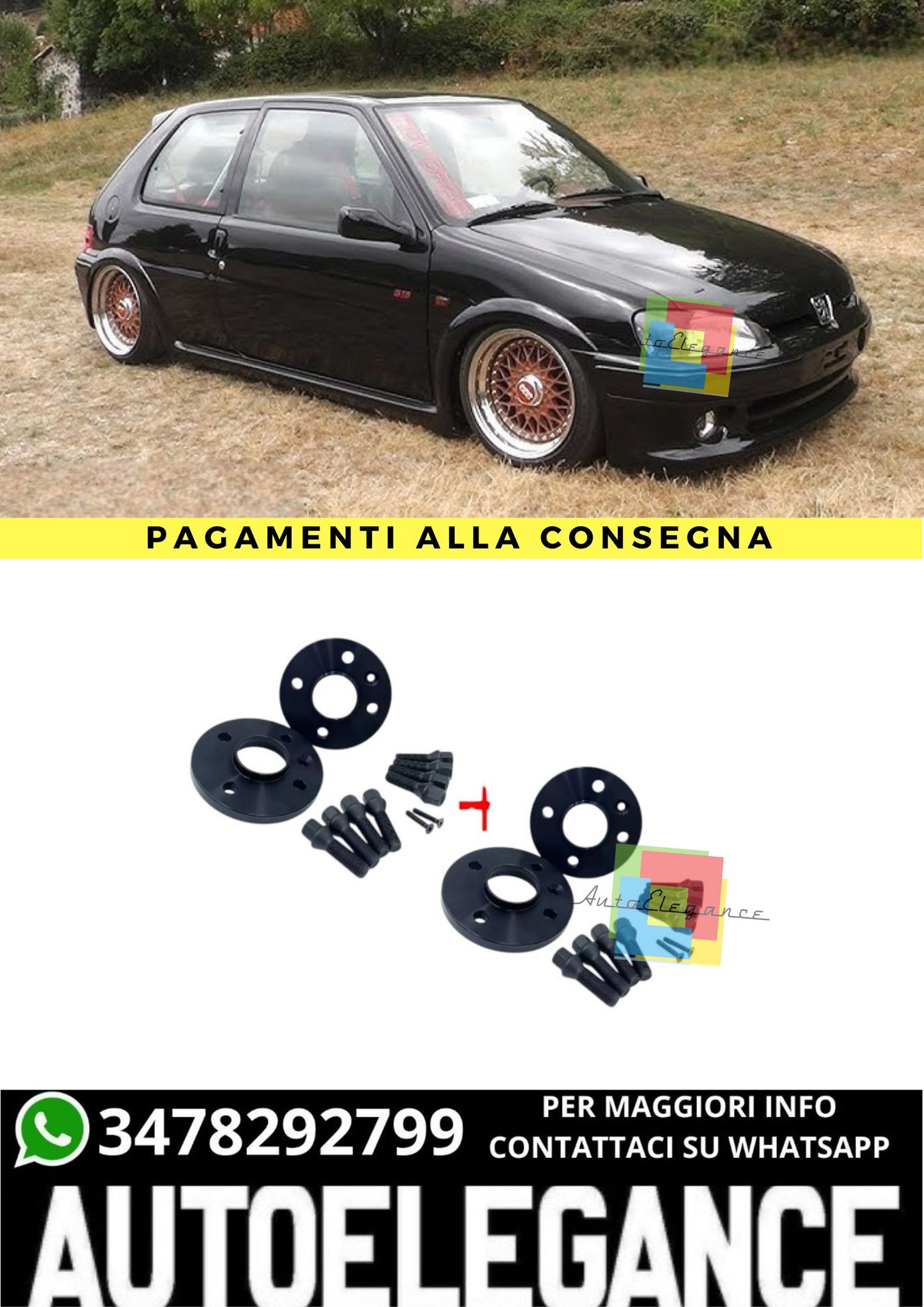 ⭐KIT 4 DISTANZIALI 16+20mm NERO ADATTO PER PEUGEOT 106 II dal 1996 al 2004⭐