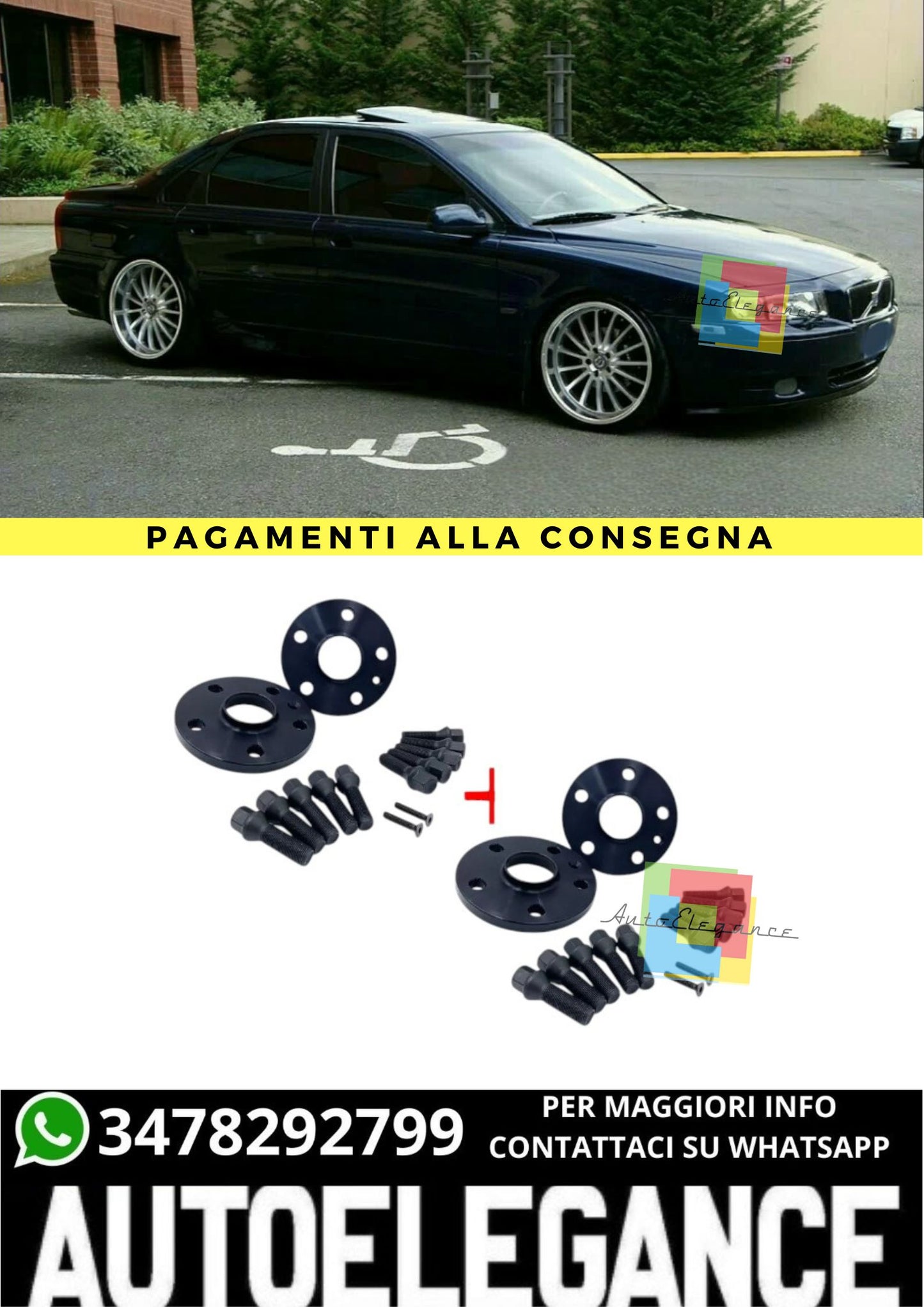 ⭐KIT 4 DISTANZIALI 16+20mm NERO ADATTO PER VOLVO S80 I (184) dal 1998 al 2006⭐