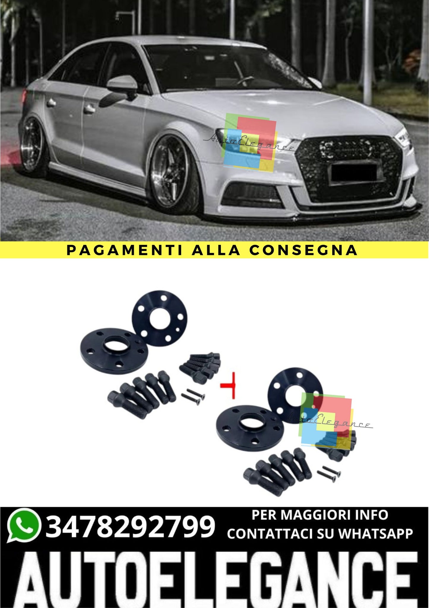 🔥KIT 4 DISTANZIALI 12+16mm  BLACK AUDI A3 (8Y) dal 2019🔥