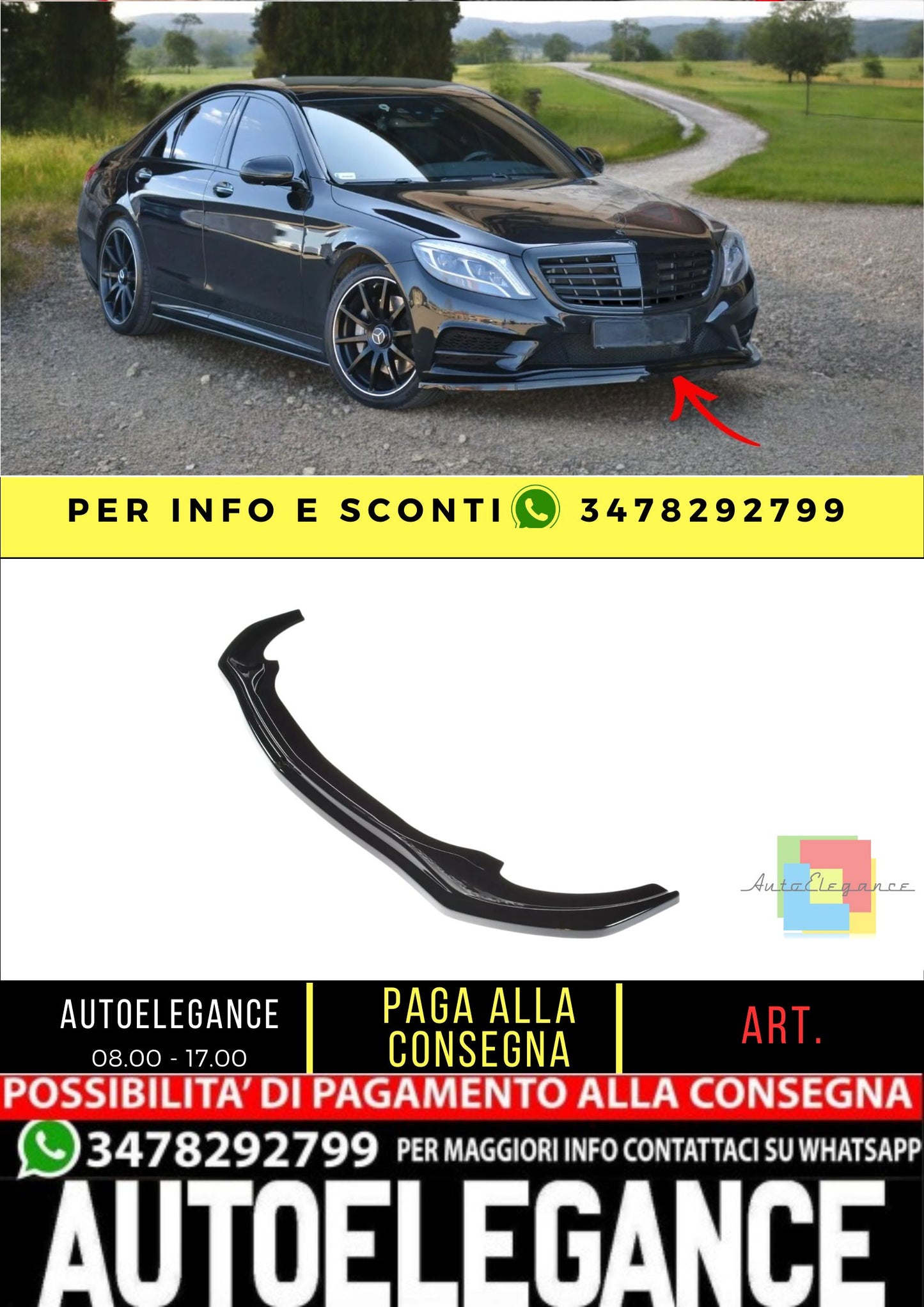 ✨SPLITTER V1 Design ABS per Mercedes Classe S Amg-Line W222 2013-2017✨