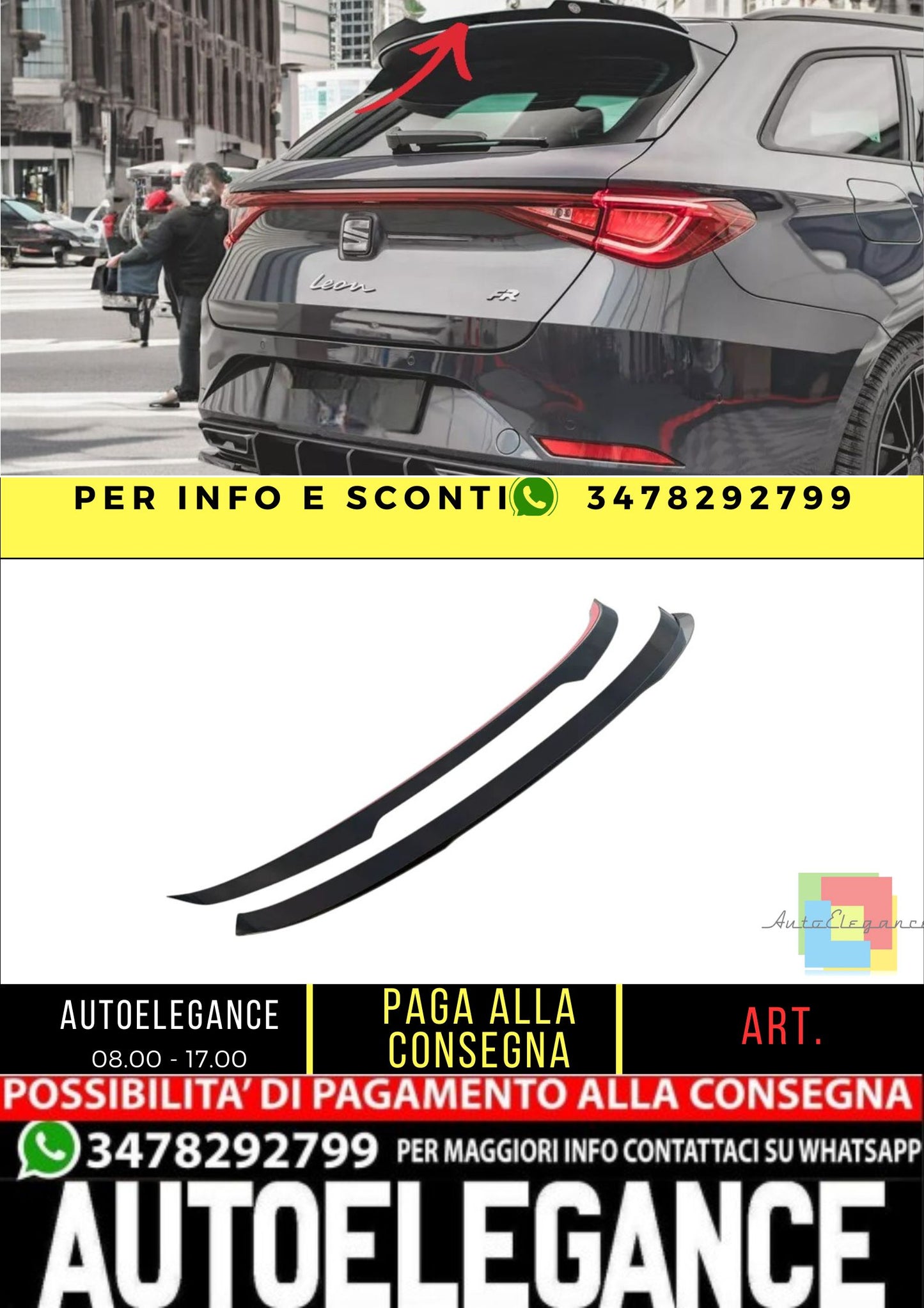 ✨SPOILER ALA AGGIUNTIVA Design Nero Lucido ABS per Seat Leon FR ST Mk4✨