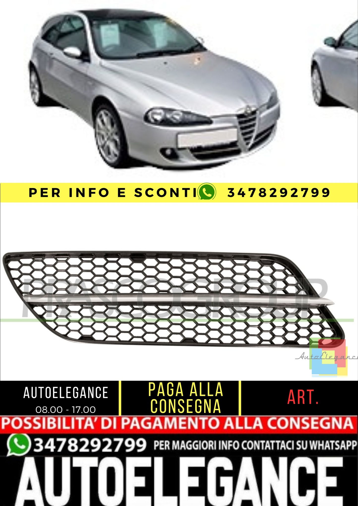 🔥AA3422133 GRIGLIA DESTRA NERA PER ALFA ROMEO 147 2004-2010🔥