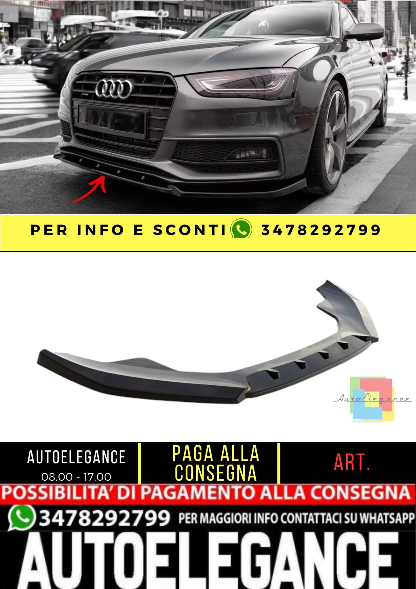 ✨SPLITTER anteriore  V3 per Audi S4 B8 lifting nero lucido ABS 2011-2015✨