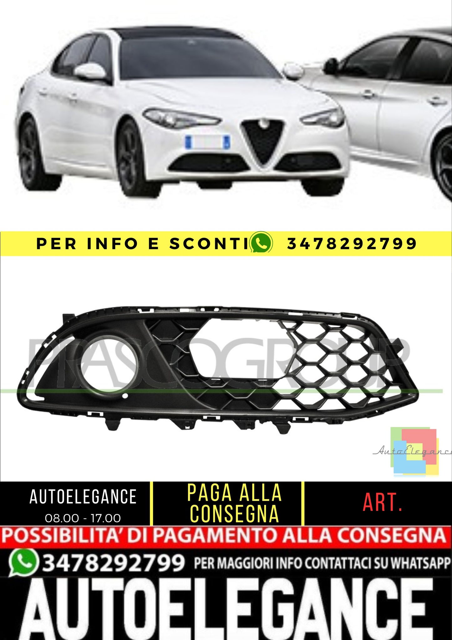 ✨AA0922133 GRIGLIA DESTRA ANTERIORE CON SEDE FENDI PER ALFA ROMEO GIULIA 15+✨