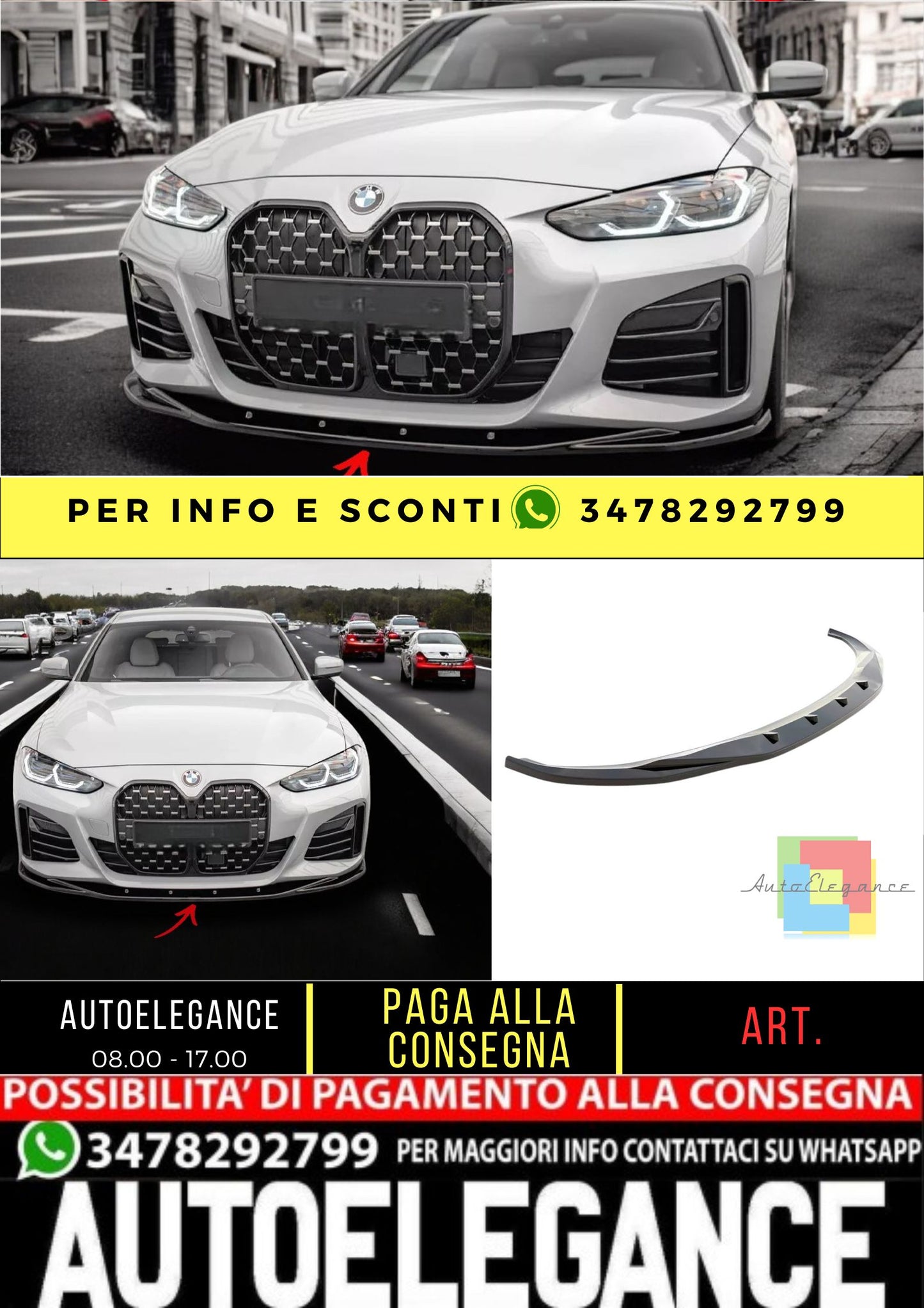 ✨SPLITTER V3 nero lucido design BMW Serie 4 Gran Coupe M-Pack G26 2021+✨