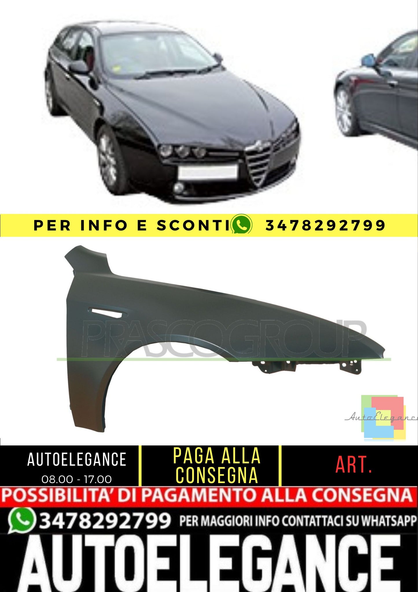 🔥AA0903013 PARAFANGO ANTERIORE DESTRO ADATTO PER ALFA ROMEO 159 2005-2011🔥