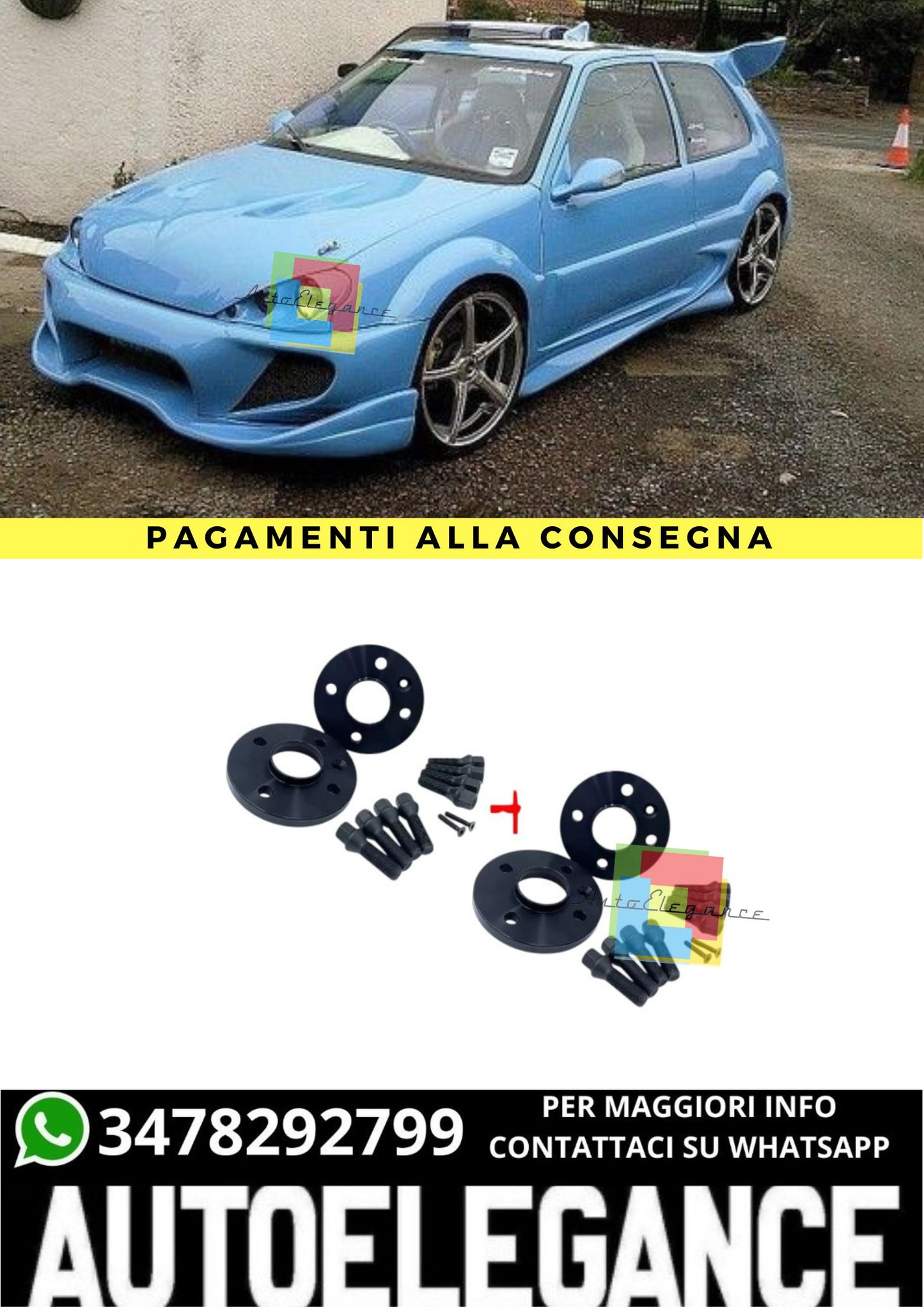 ⭐KIT 4 DISTANZIALI 16+20mm NERO ADATTO PER CITROEN Saxo 4 fori dal 96 al 04⭐