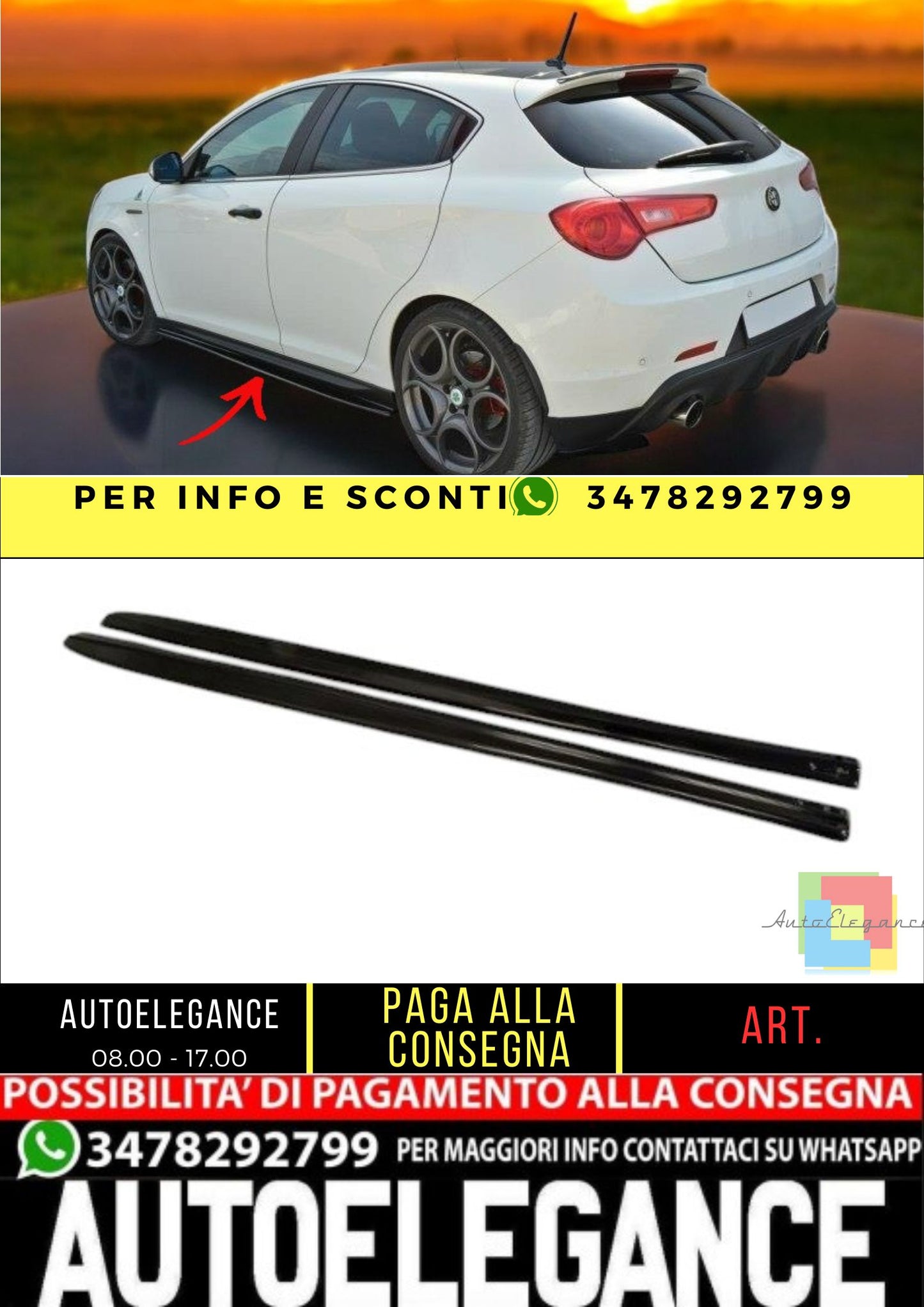 ✨MINIGONNE Design Nero Lucido ABS ADATTE Per Alfa Romeo Giulietta 2010+✨