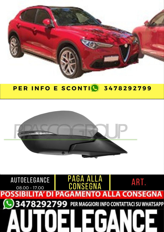 ✨AA7107303 RETROVISORE DESTRO-ELETTRICO-CON PRIMER PER ALFA ROMEO-STELVIO 16+✨