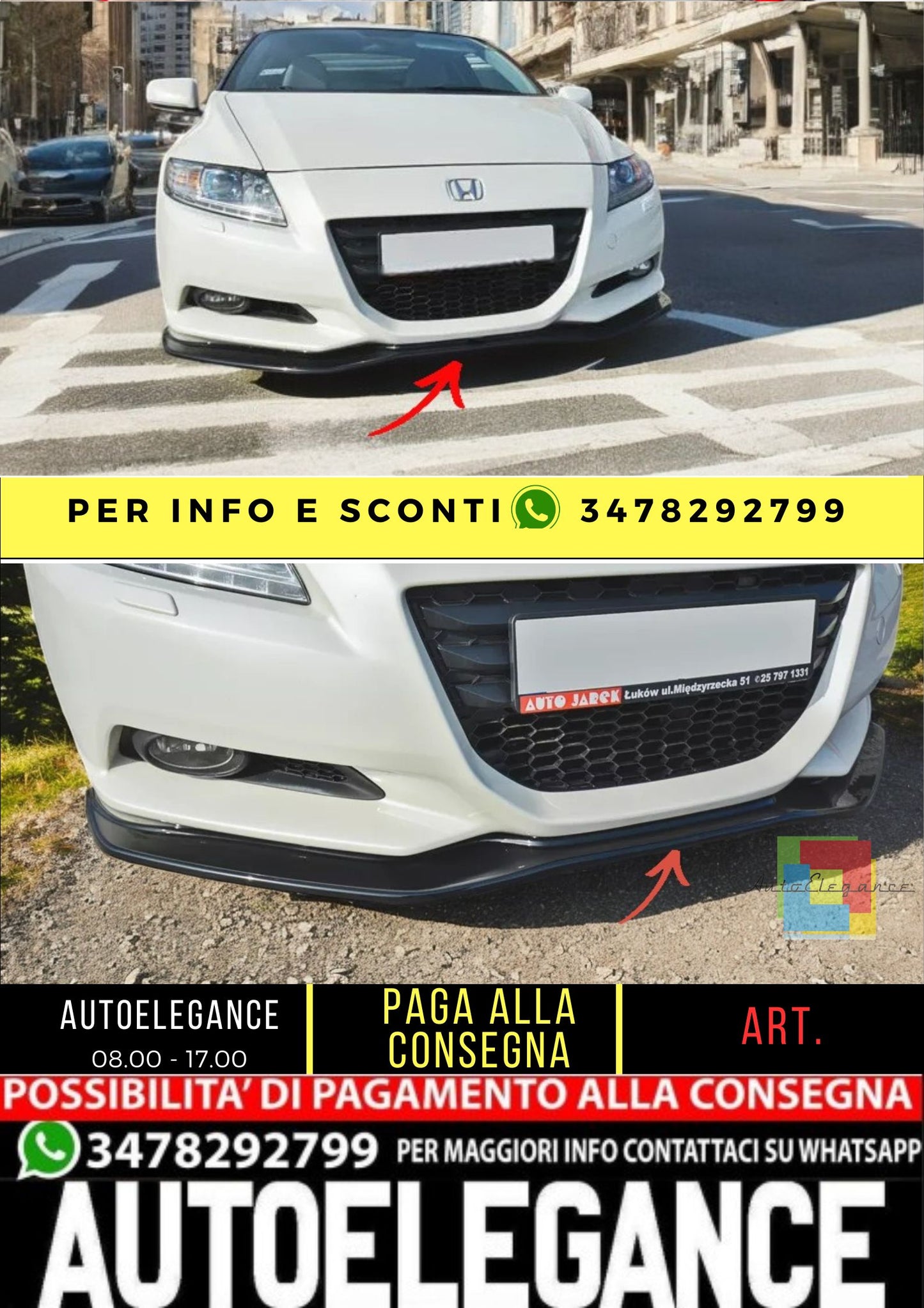 ✨Splitter design nero lucido ABS ADATTO per Honda Cr-Z 2010-2013✨