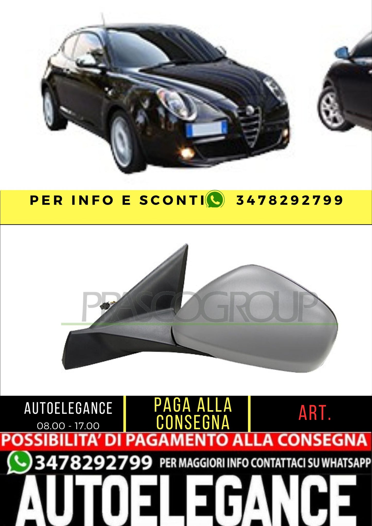 ✨AA2107314 RETROVISORE SINISTRO CON PRIMER NERO-TERMICO PER ALFA ROMEO MITO 16+✨