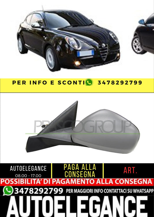 ✨AA2107314 RETROVISORE SINISTRO CON PRIMER NERO-TERMICO PER ALFA ROMEO MITO 16+✨