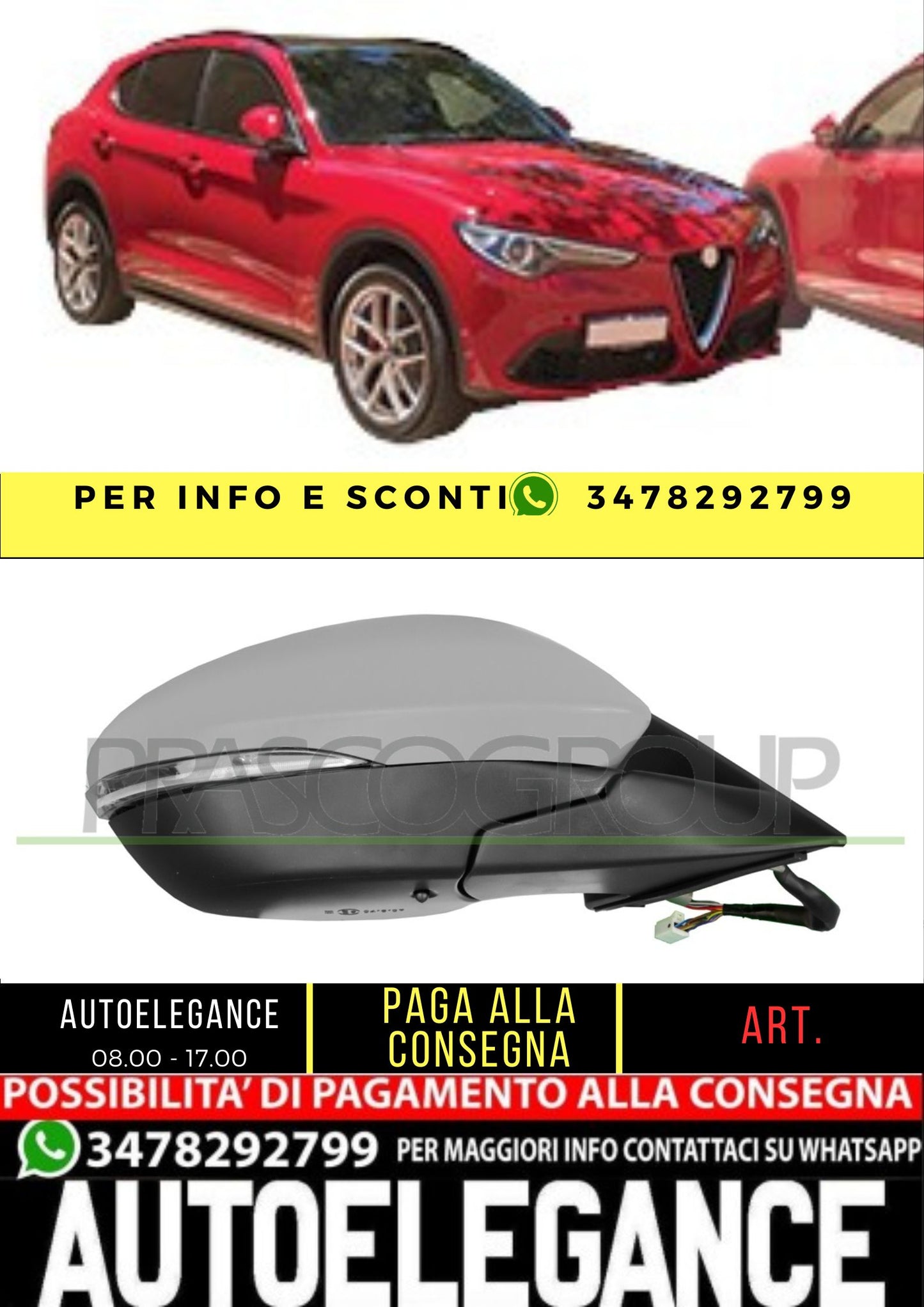 ✨AA7107323 RETROVISORE DESTRO-ELETTRICO-CON PRIMER PER ALFA ROMEO-STELVIO 16+✨