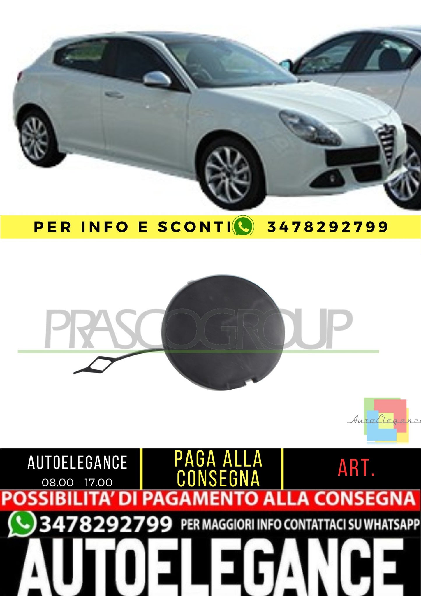✨TAPPO COPRI GANCIO TRAINO PARAURTI ANTERIORE PER ALFA ROMEO - GIULIETTA 10-16✨