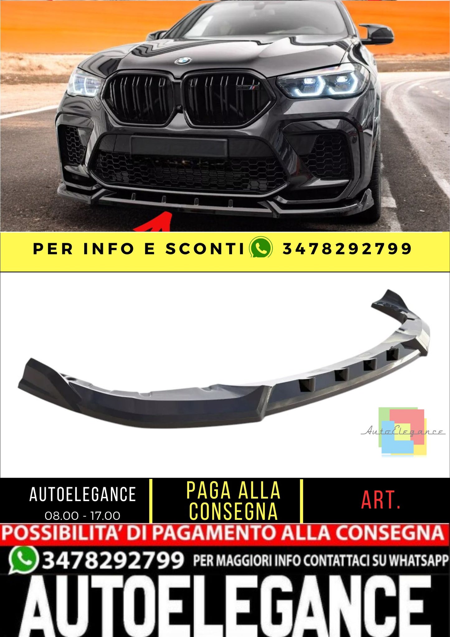 ✨SPLITTER Anteriore V2 per BMW X6 M F96 Nero Lucido ABS 2020+✨