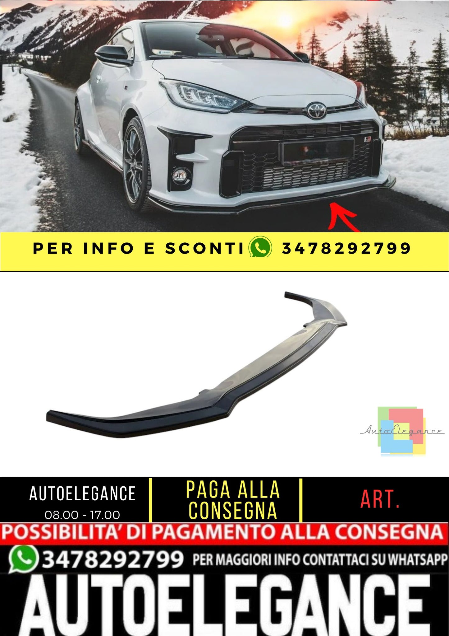 ✨SPLITTER design nero lucido ABS per Toyota GR Yaris MK4✨