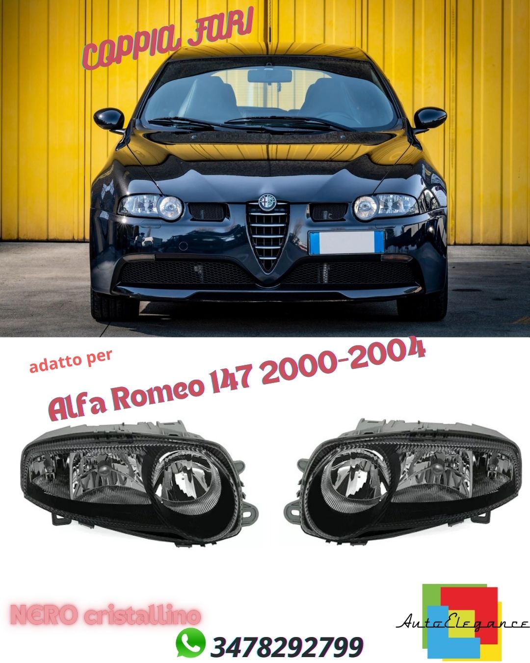 PAIR OF HEADLIGHTS for ✨Alfa Romeo 147 2000-2004 H1 H7 Black Halogen✨ 