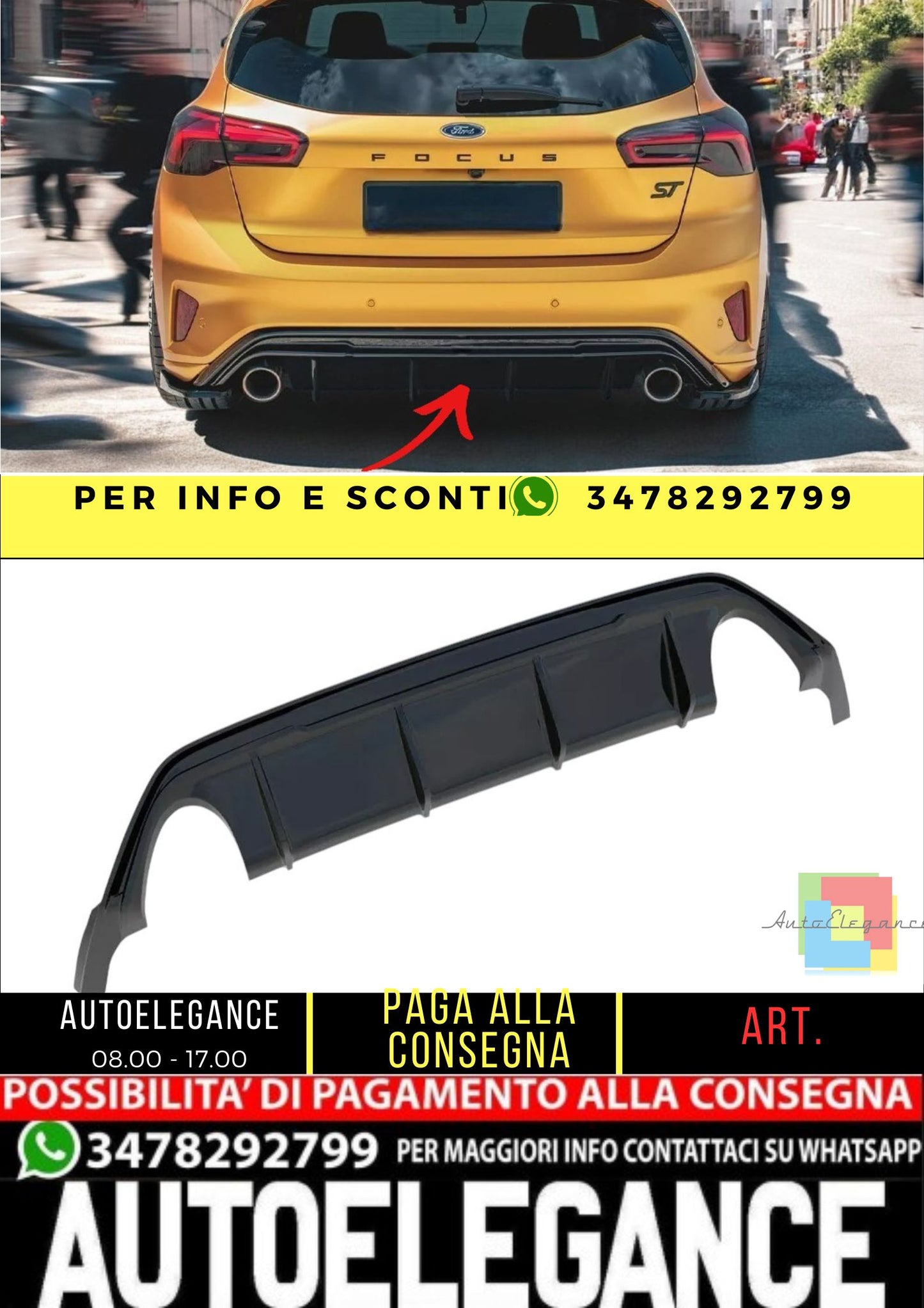 ✨DIFFUSORE posteriore  nero lucido ABS per Ford Focus ST MK4 2019+✨