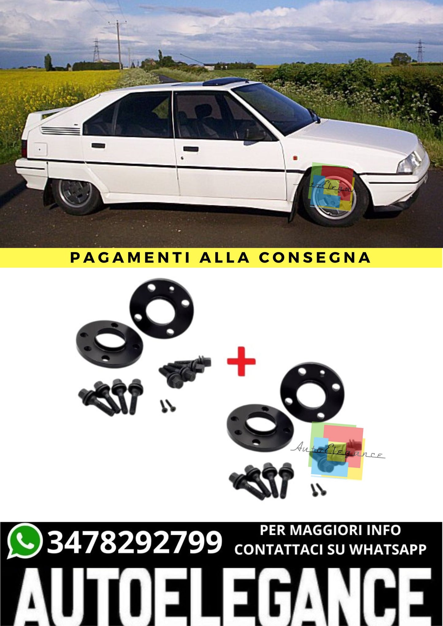 ⭐KIT 4 DISTANZIALI 16+20mm NERO ADATTO PER CITROEN BX (XB) dal 1983 al 1993⭐