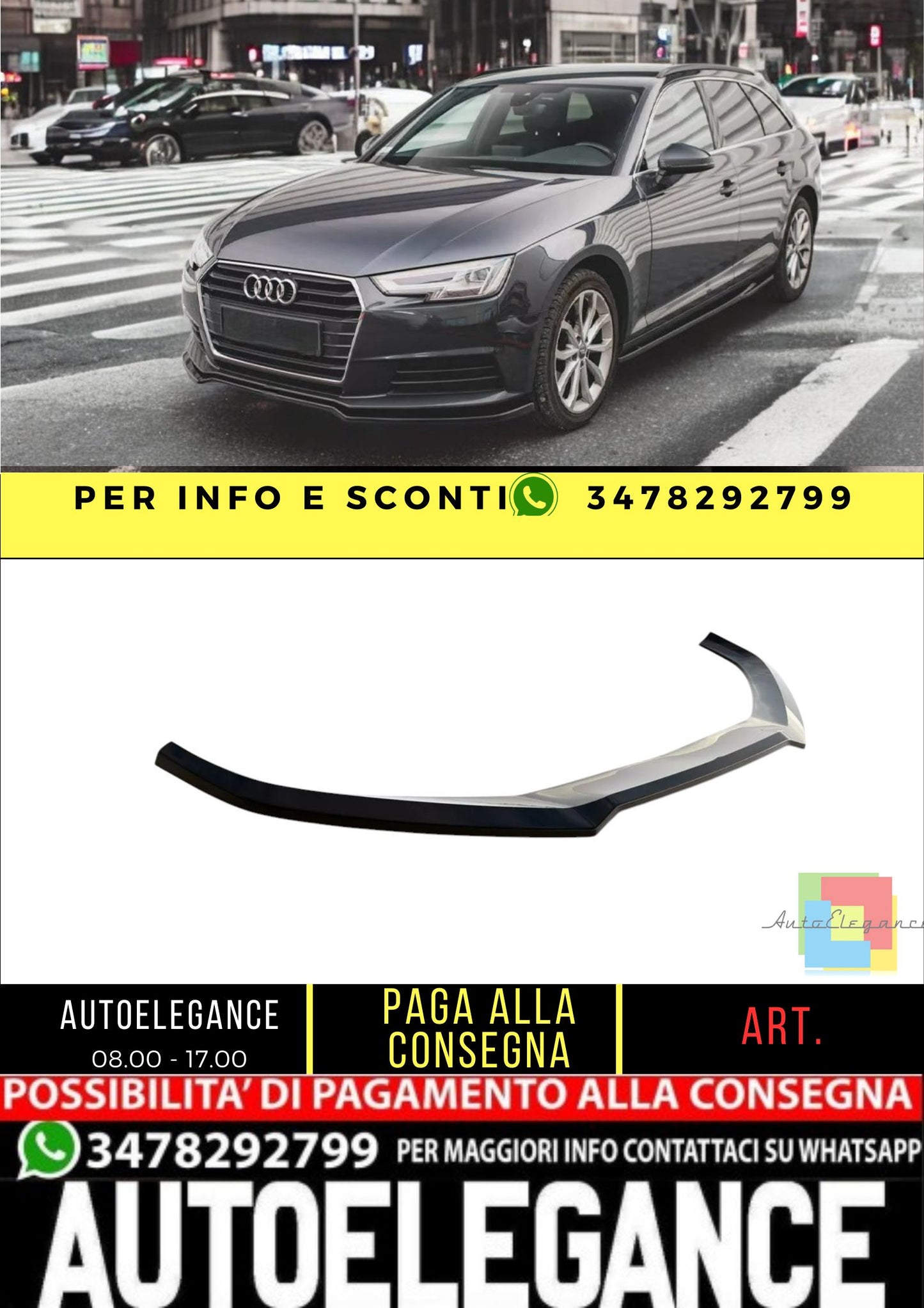 ✨Splitter Anteriore V2 Lucido ABS ADATTO PER Audi A4 B9 2015-2019✨