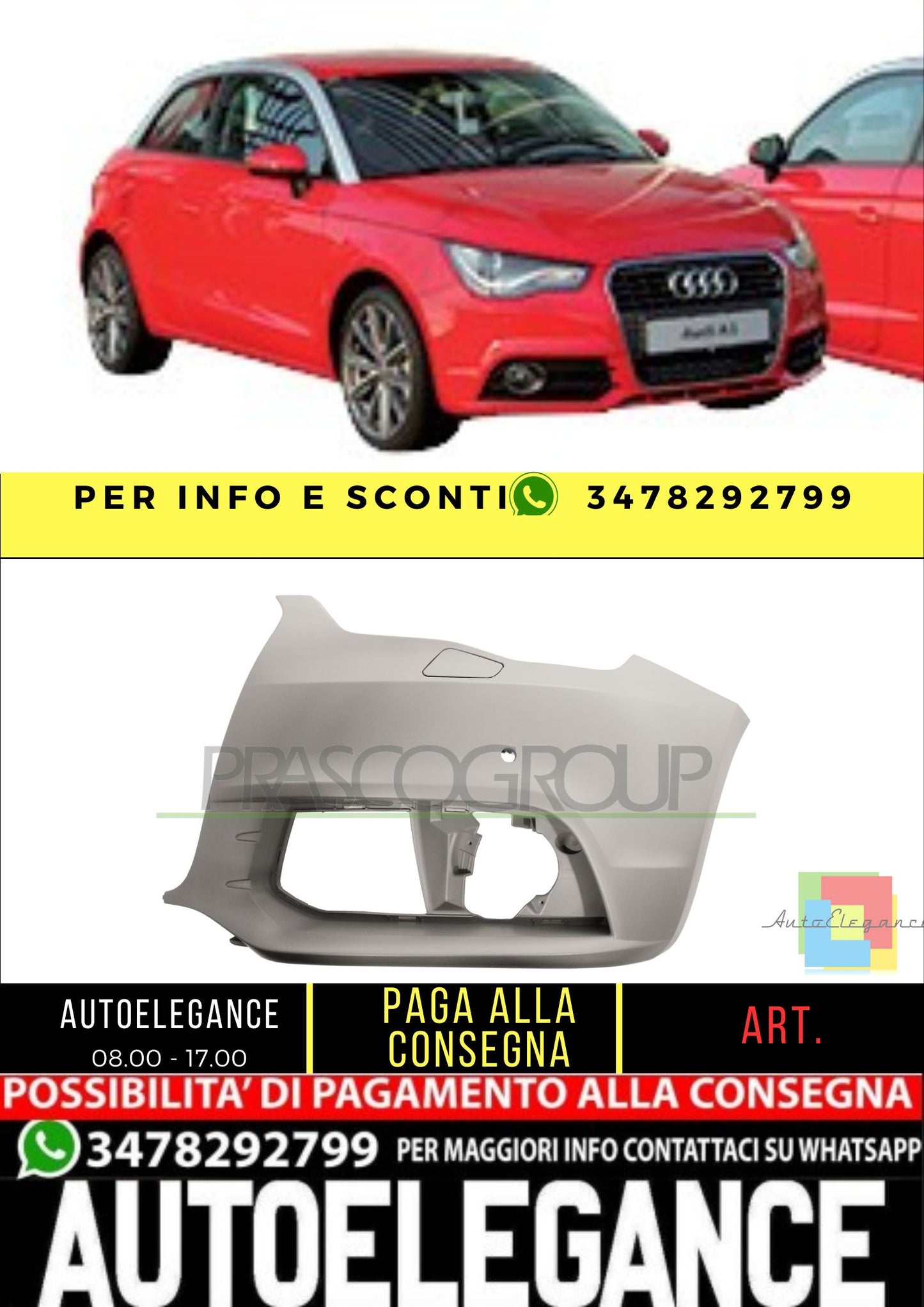 ✨AD1201114 PARAURTI ANTERIORE SINISTRO CON PRIMER ADATTO PER AUDI A1  2010-2014✨