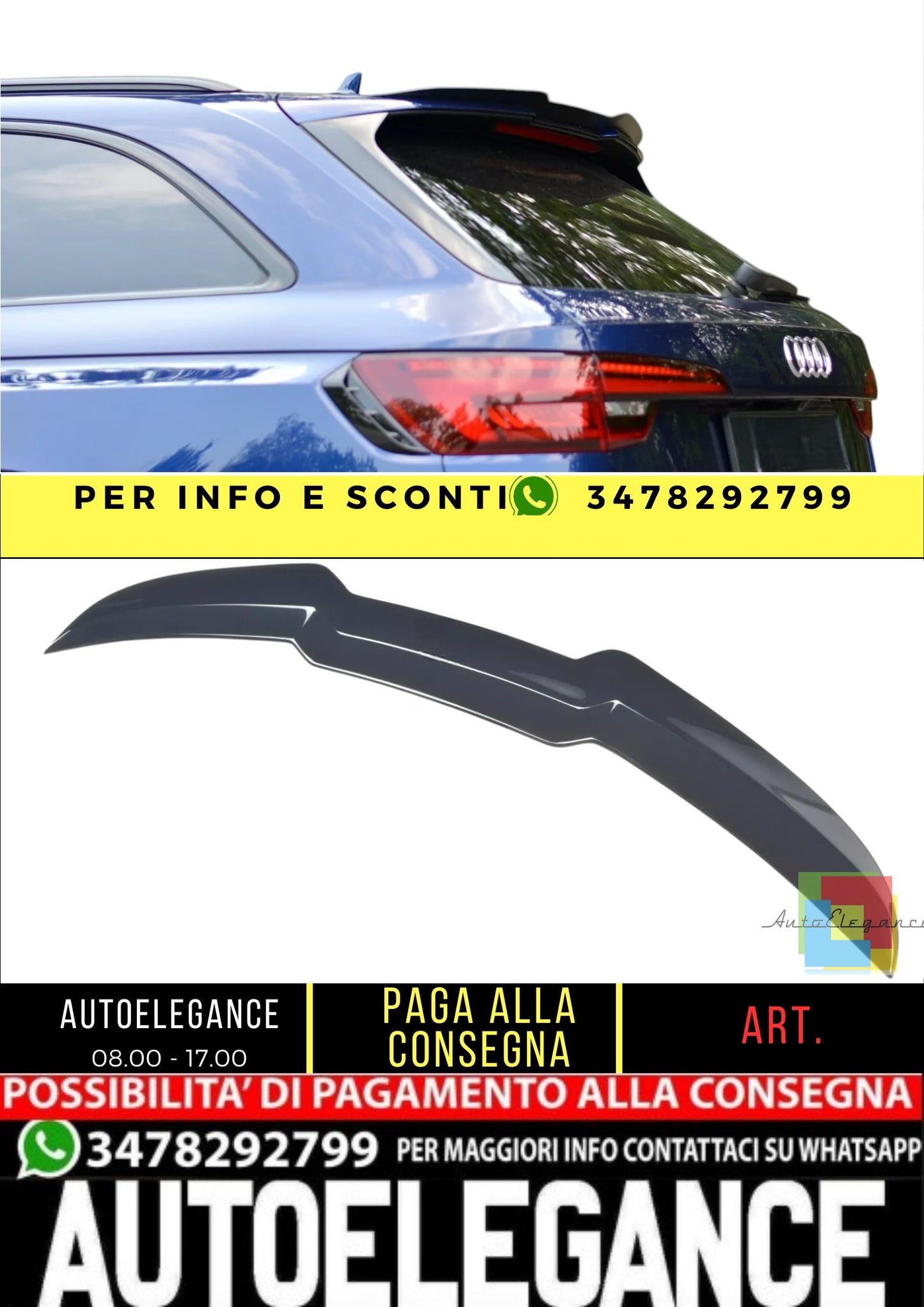 ✨SPOILER CAP  Nero Lucido ABS ADATTO per Audi RS4 B9 Avant 2017+✨