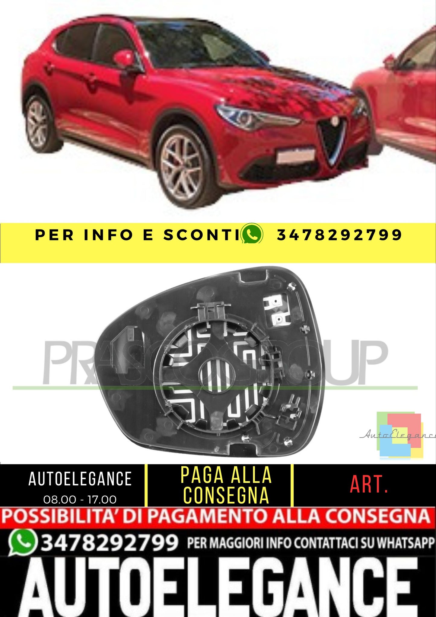 ✨AA7107513 PIASTRA SPECCHIO DESTRA-TERMICA-CONVESSA PER ALFA ROMEO STELVIO 16+✨