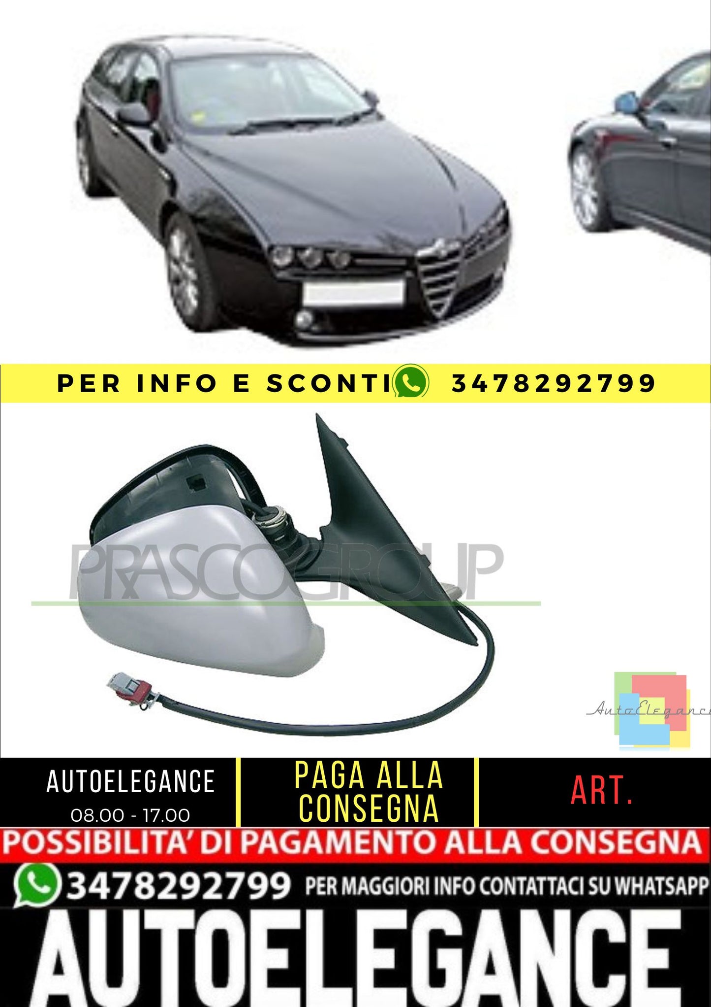 RETROVISORE DESTRO-ELETTRICO-TERMICO-CON PRIMER PER ALFA ROMEO 159 05-11