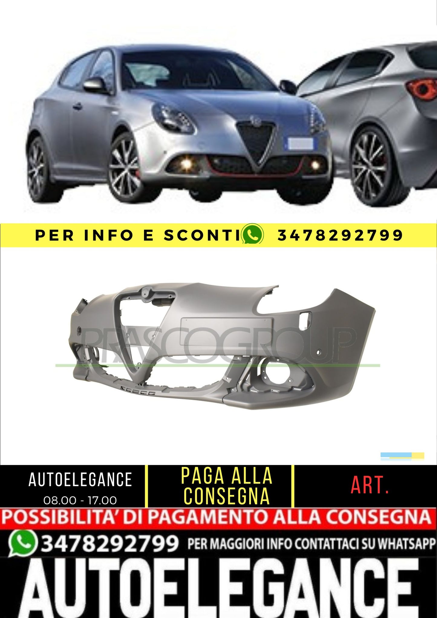 ✨AA3461031 PARAURTI ANTERIORE-CON PRIMER FORI PDC PER ALFA ROMEO GIULIETTA 16+✨