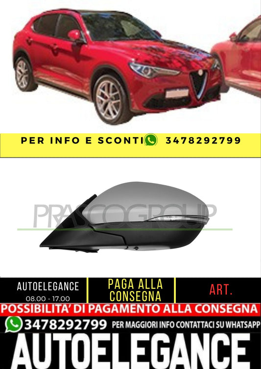 ✨AA7107334 RETROVISORE SINISTRO-ELETTRICO-CON PRIMER PER ALFA ROMEO-STELVIO 16+✨