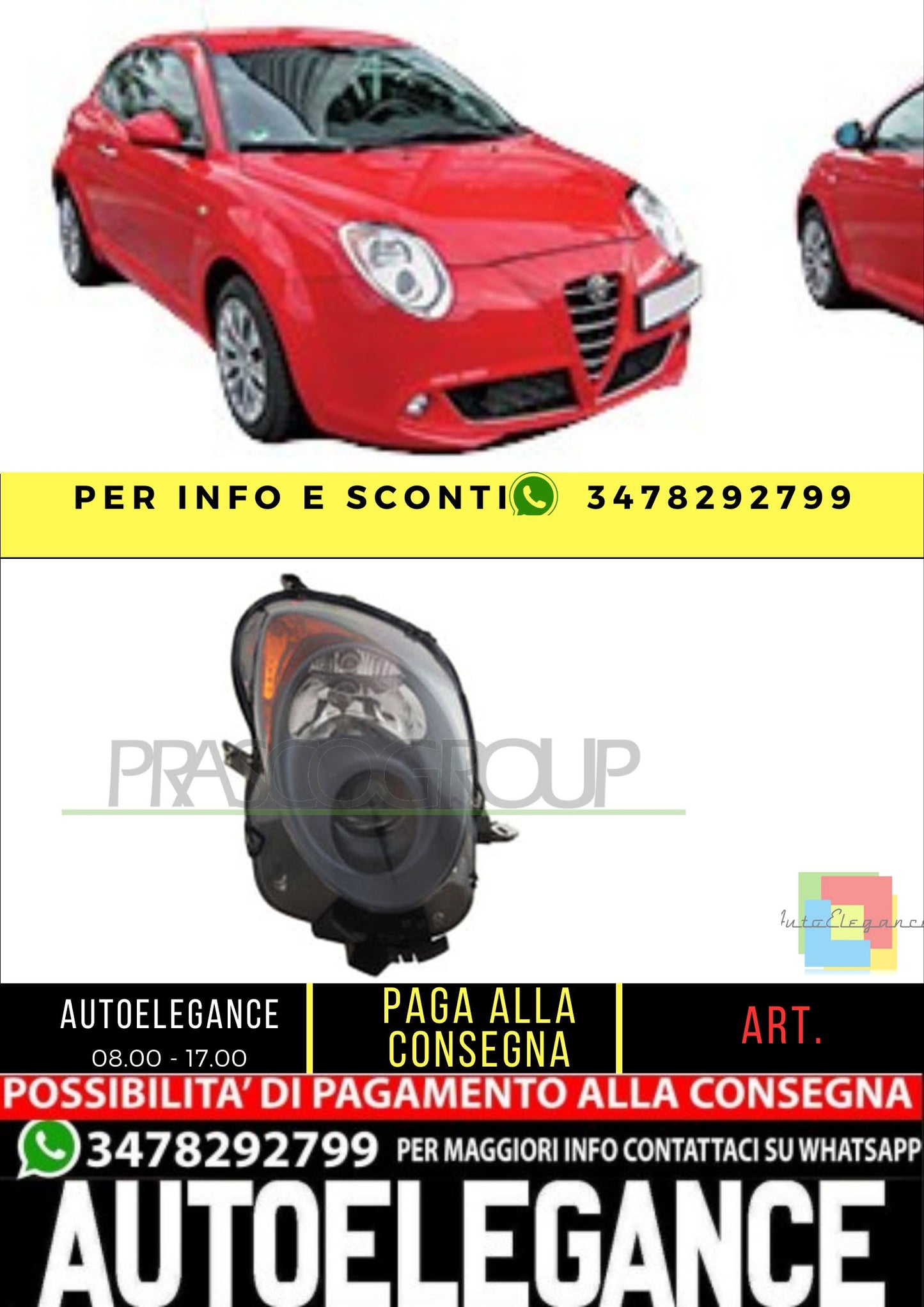 ✨AA2104913 PROIETTORE DESTRO H7+H7-ELETTRICO PER ALFA ROMEO MITO 08-16✨