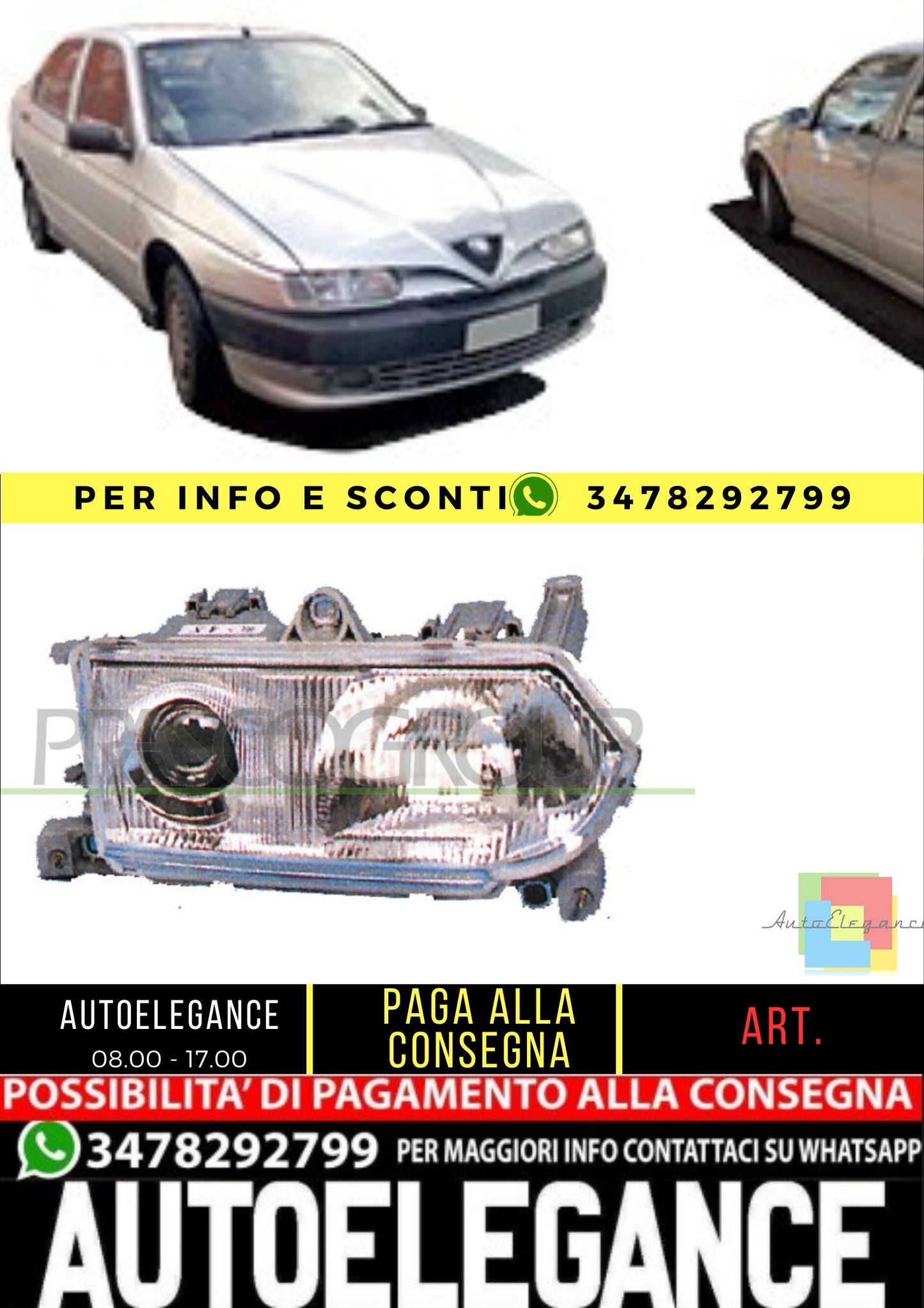 🔥AA0704014 PROIETTORE DESTRO H1+H1-MANUALE PER ALFA ROMEO 145/146 1994-1999🔥