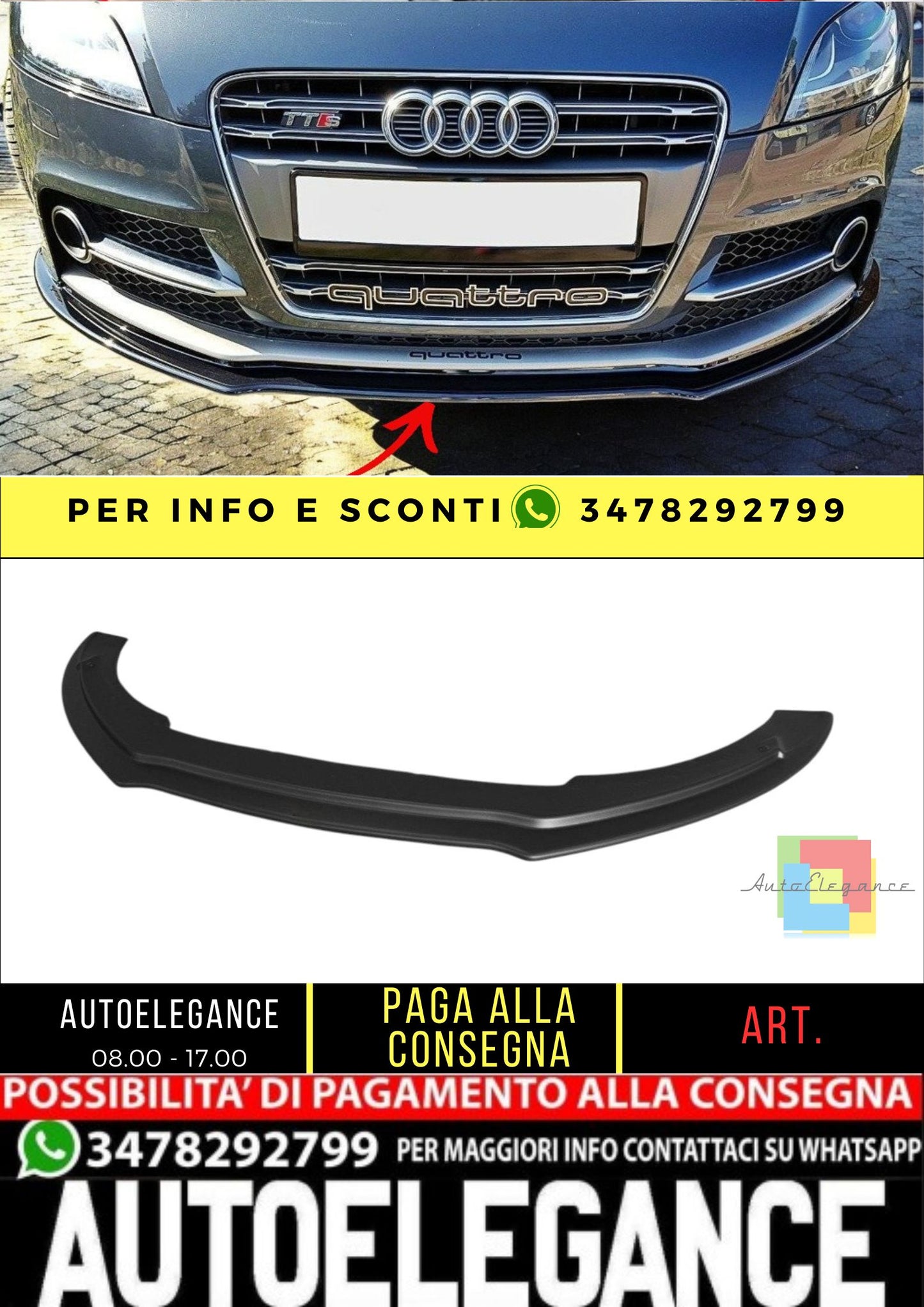 ✨SPLITTER design lucido nero ABS Per Audi TT S Mk2 8J✨