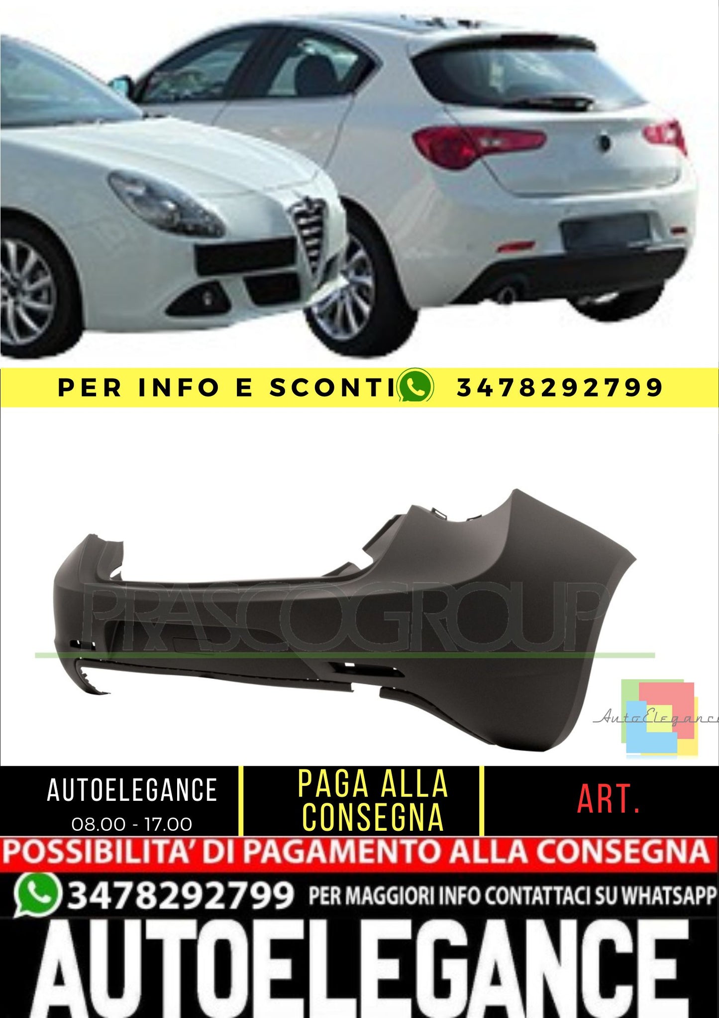 ✨AA3441051 PARAURTI POSTERIORE-CON PRIMER PER ALFA ROMEO - GIULIETTA 10-16✨