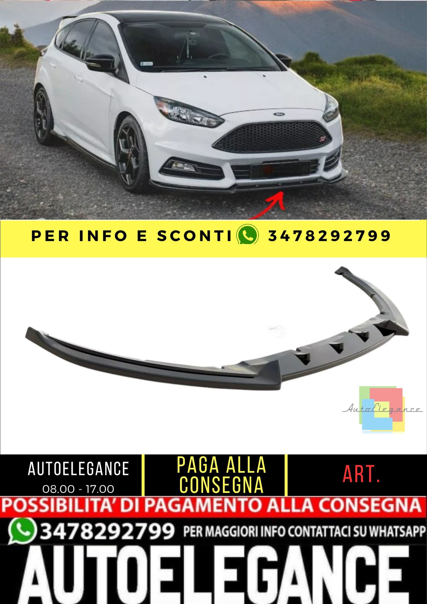 ✨SPLITTER Anteriore V4 design nero lucido per Ford Focus St Mk3 FL 2015-2018✨