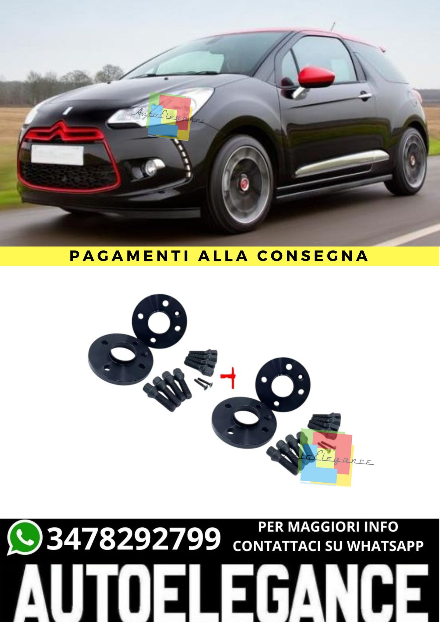 ⭐KIT 4 DISTANZIALI 16+20mm NERO ADATTO PER  DS3 dal 2015 al 2019⭐
