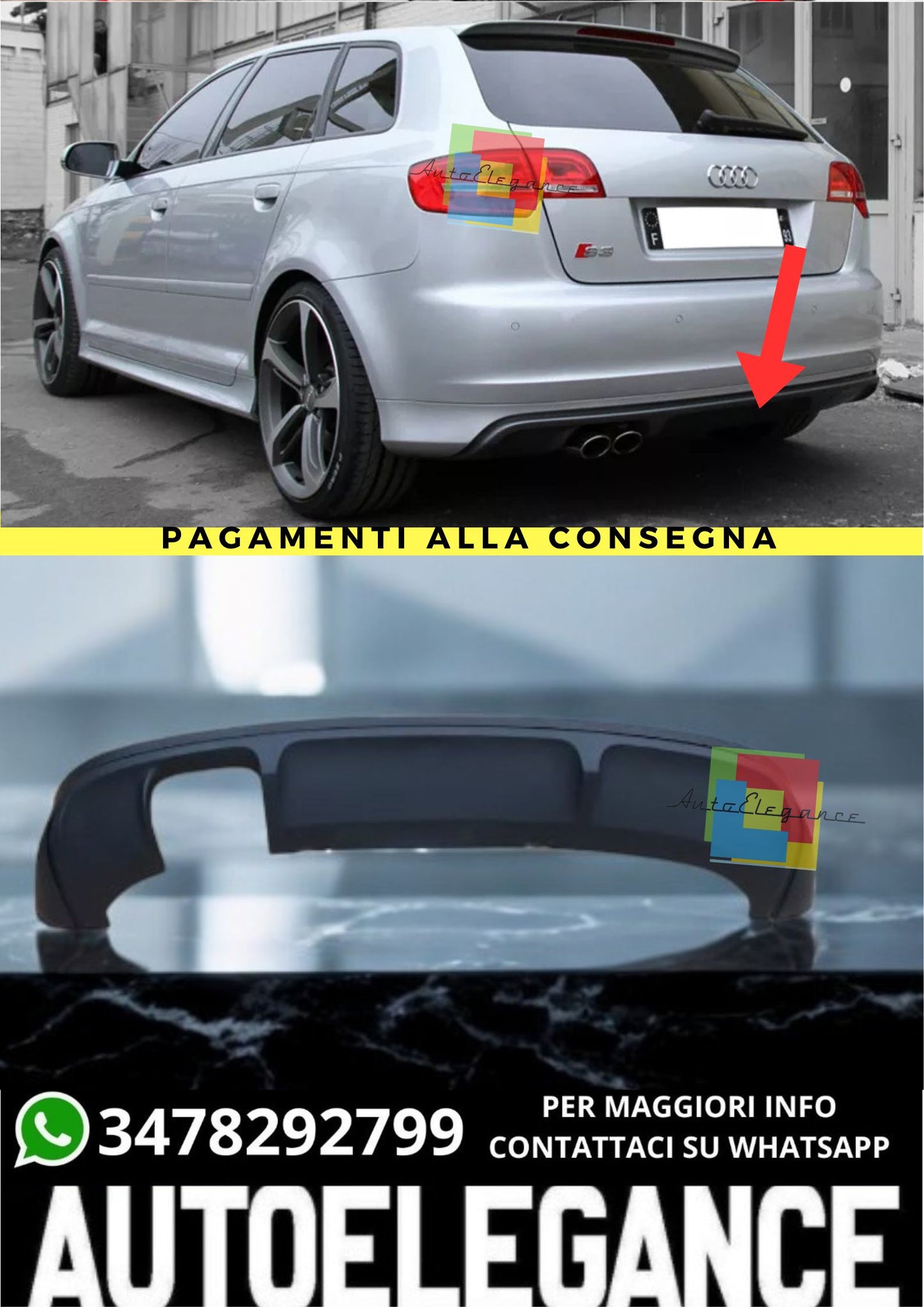 🔥DIFFUSORE  ADATTO PER  AUDI A3 8P 5 PORTES 🔥