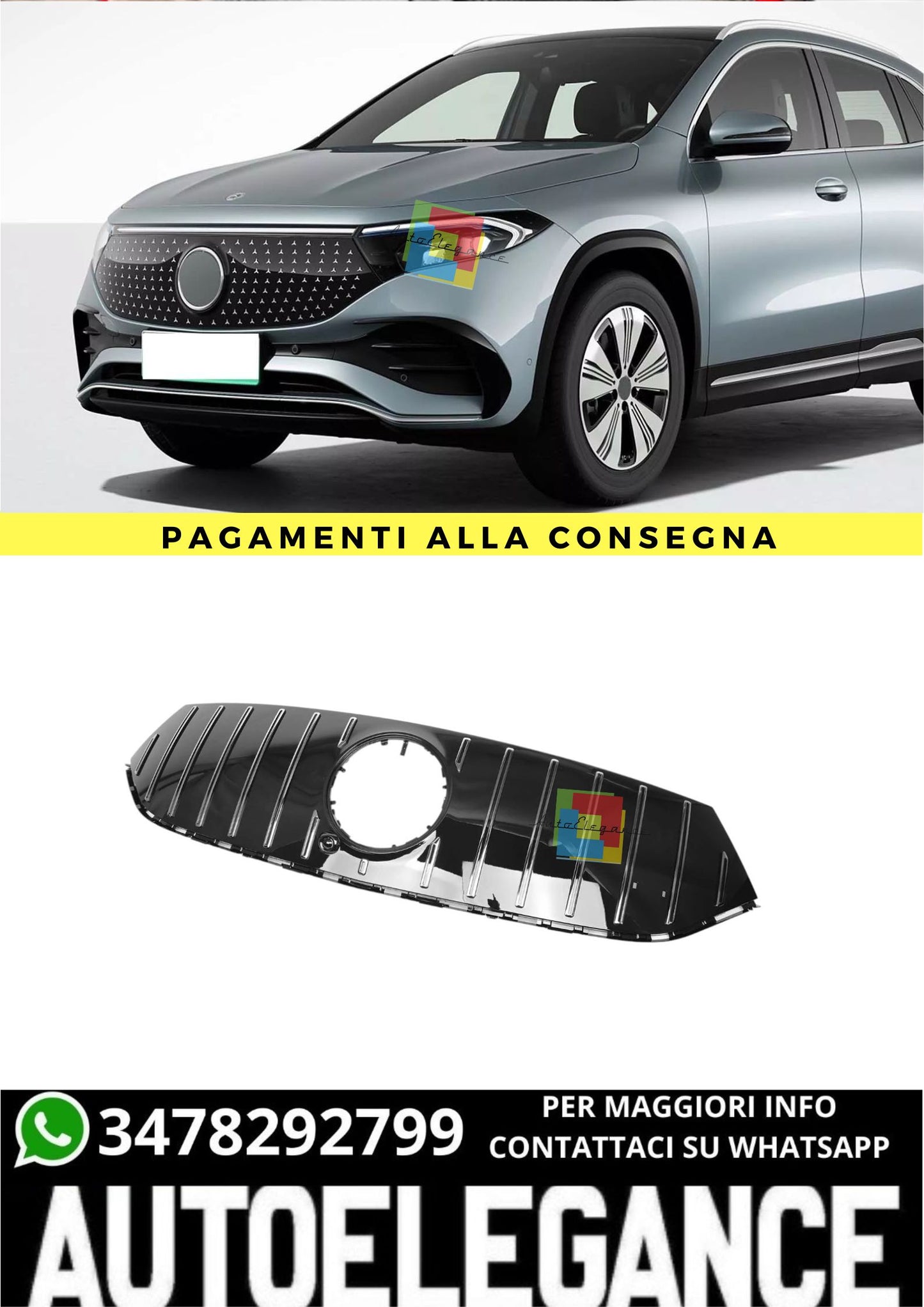 ❤️‍🔥GRIGLIA PANAMERICANA PER MERCEDES EQA H243 W243 CROMATA NERA AMG LINE❤️‍🔥