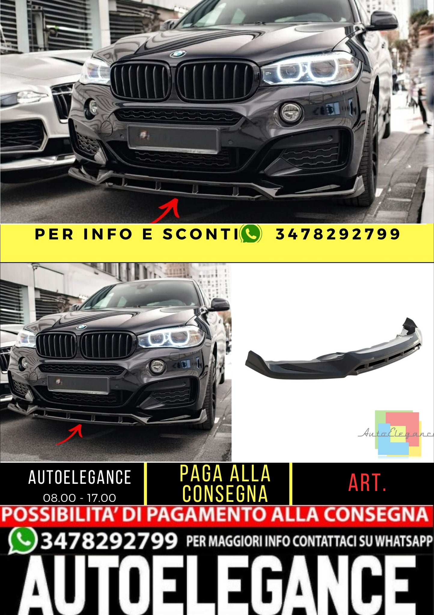 ✨Splitter anteriore V3 nero lucido ADATTO PER BMW X6 M Sport F16 2014-2019✨