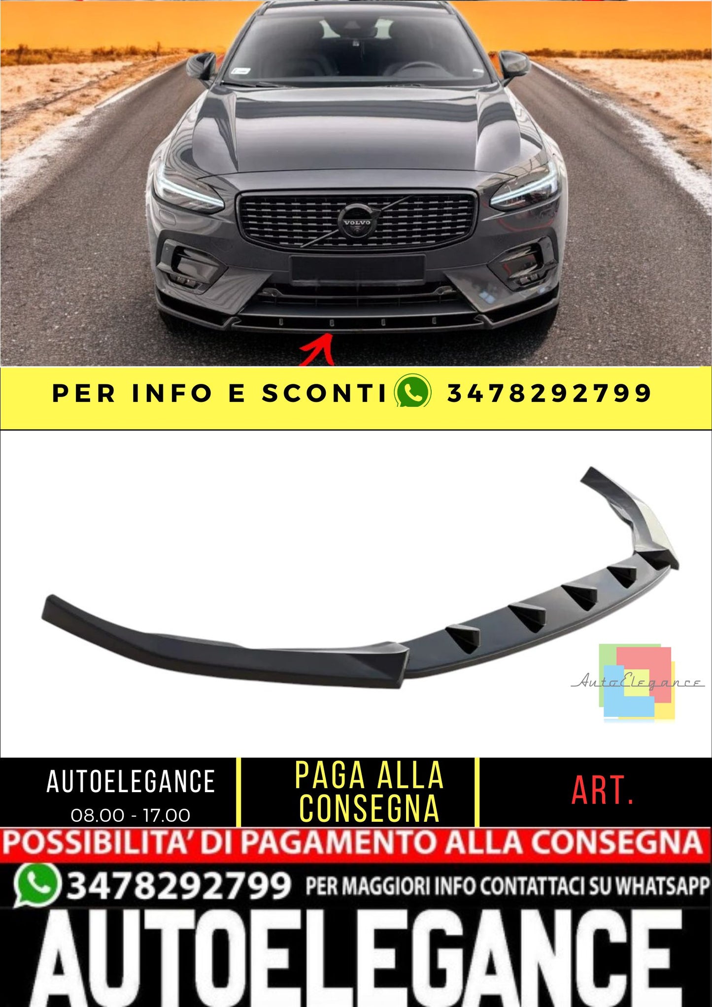 ✨SPLITTER per Volvo V90 R-Design MK2 Nero Lucido ABS 2016-2020✨
